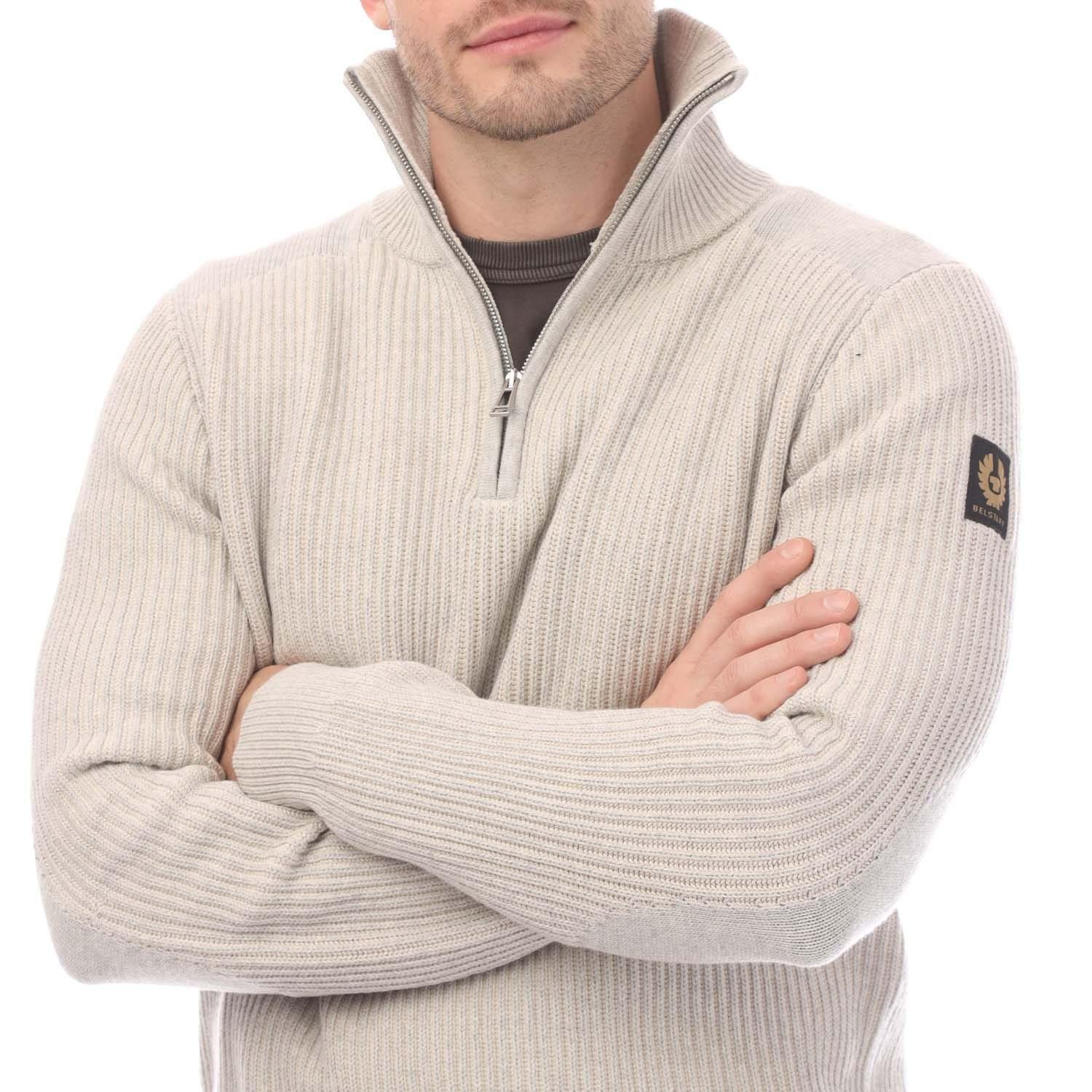 White - Belstaff - Cotton Wool Rib Stanley Quarter Zip Jumper - 3