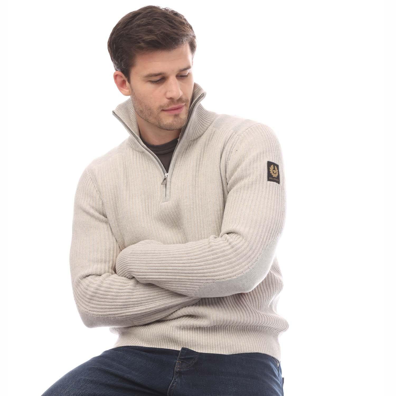 White - Belstaff - Cotton Wool Rib Stanley Quarter Zip Jumper - 4