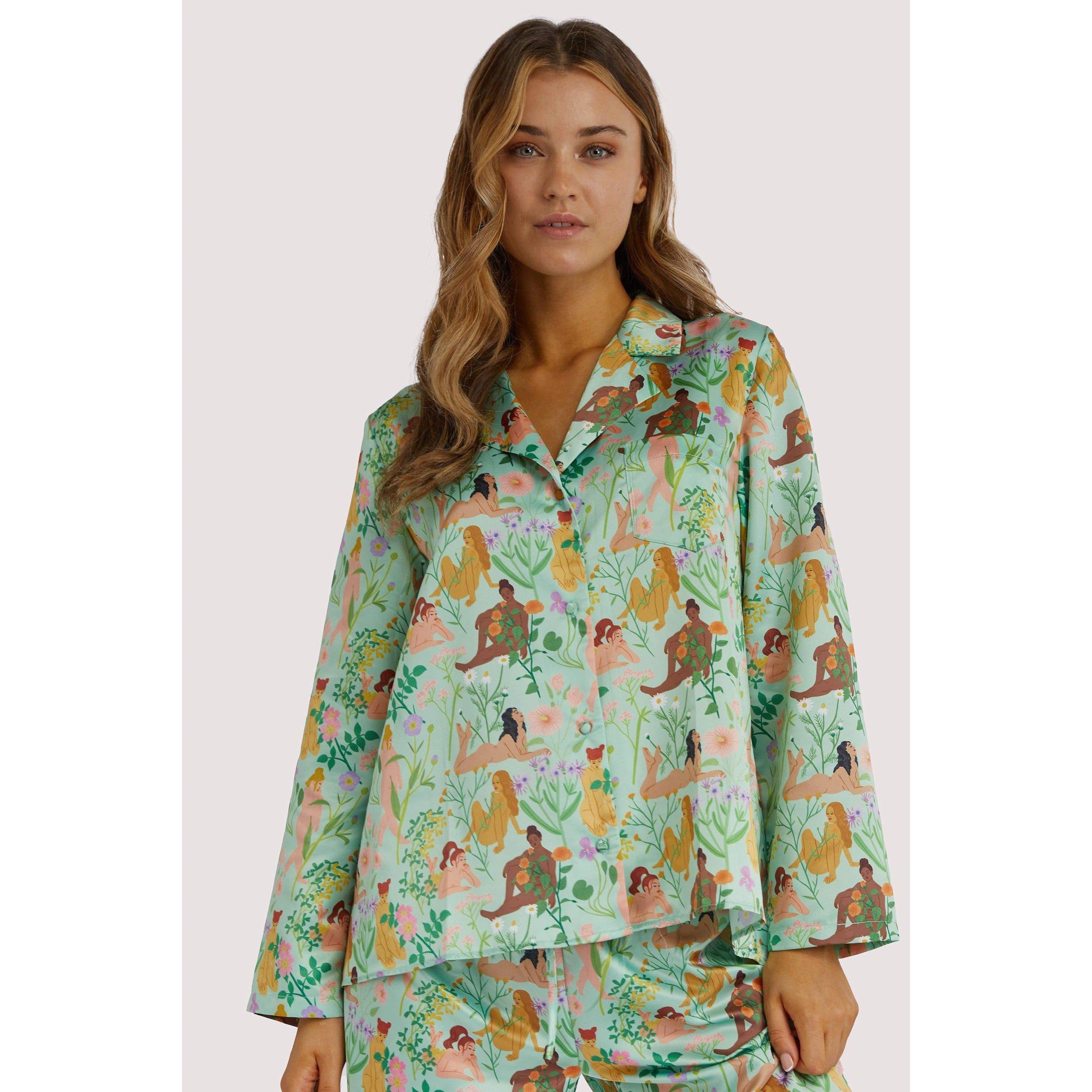 Nude - Playful Promises - Bodil Jane Recycled Satin Long Sleeve Pj Top - 1