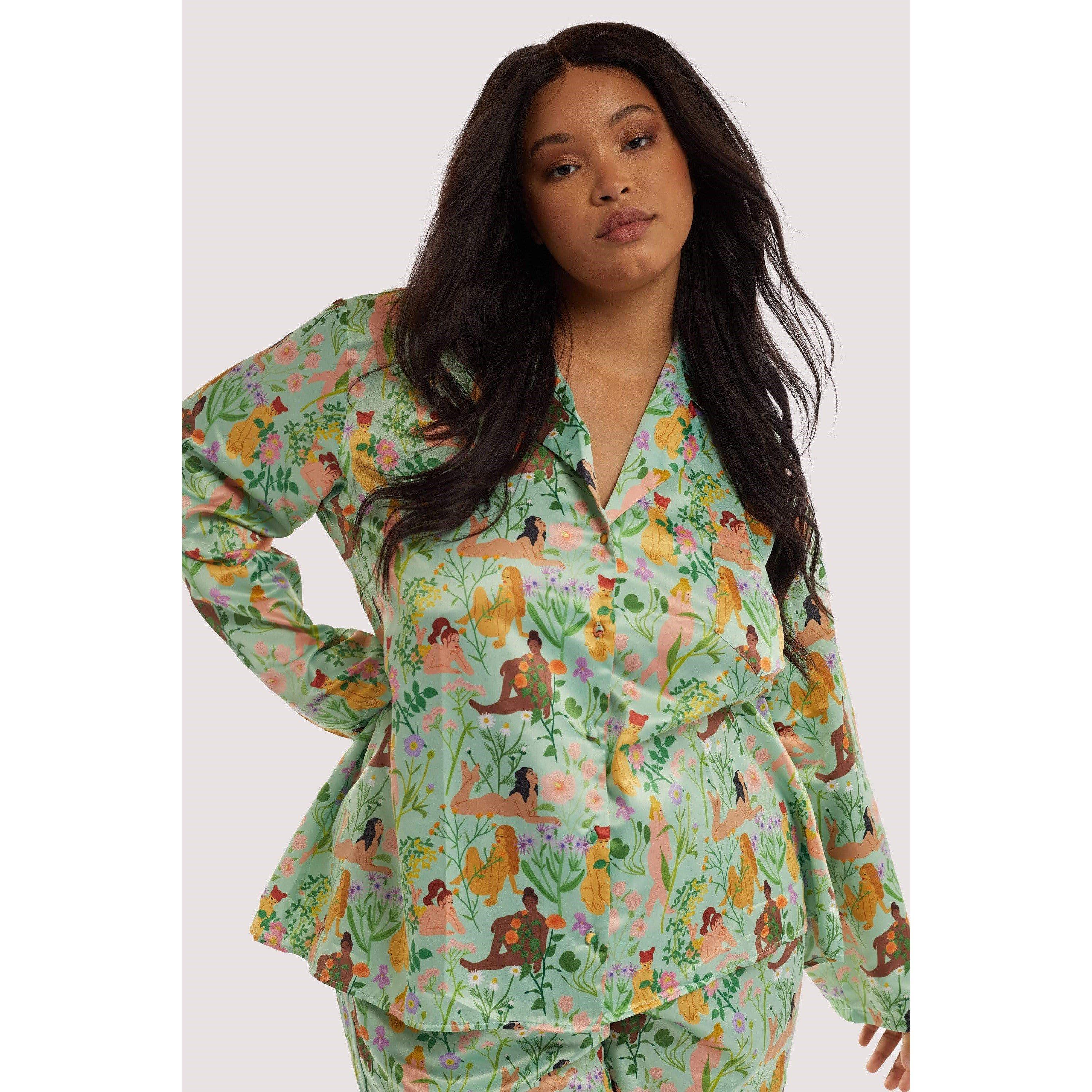 Nude - Playful Promises - Bodil Jane Recycled Satin Long Sleeve Pj Top - 5