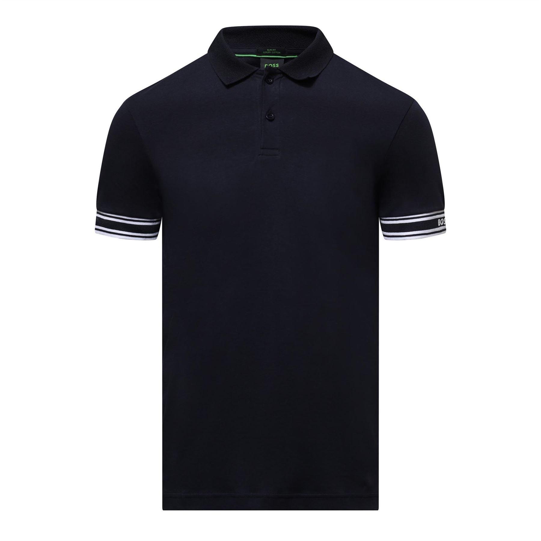 Dark Blue - Boss - Zone Stripe Cuff Polo Shirt - 1