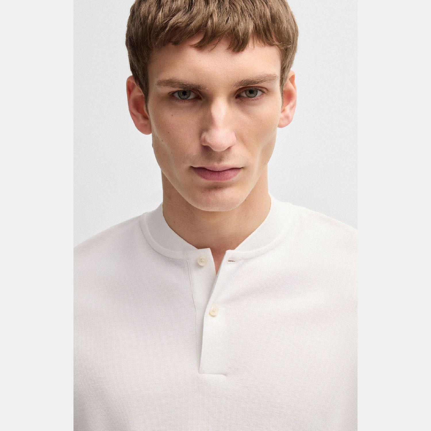 White - Boss - H-Pratt 120 Collarless Polo Shirt - 3