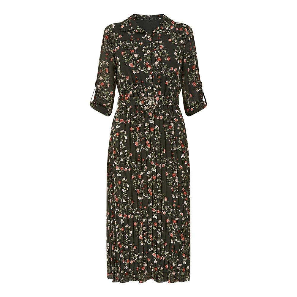 Black - Mela London - Black Ditsy Floral Pleated Midi Dress - 4