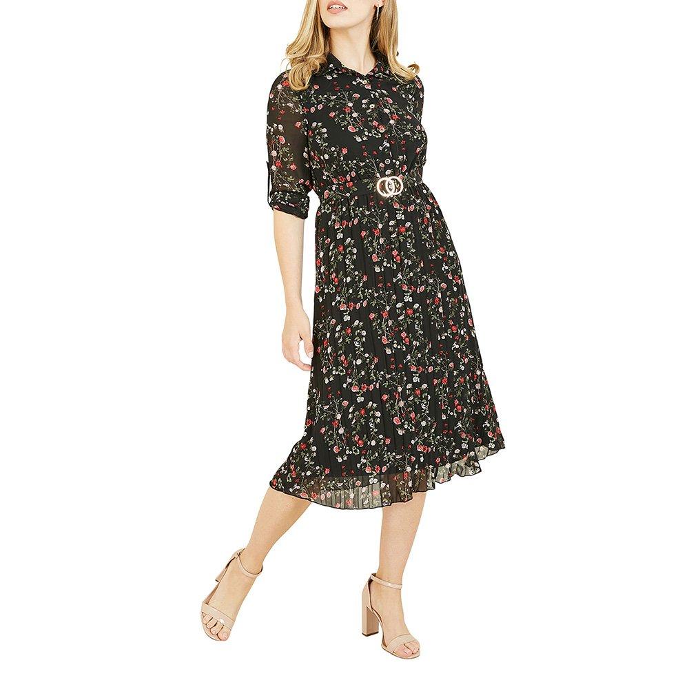 Black - Mela London - Black Ditsy Floral Pleated Midi Dress - 5