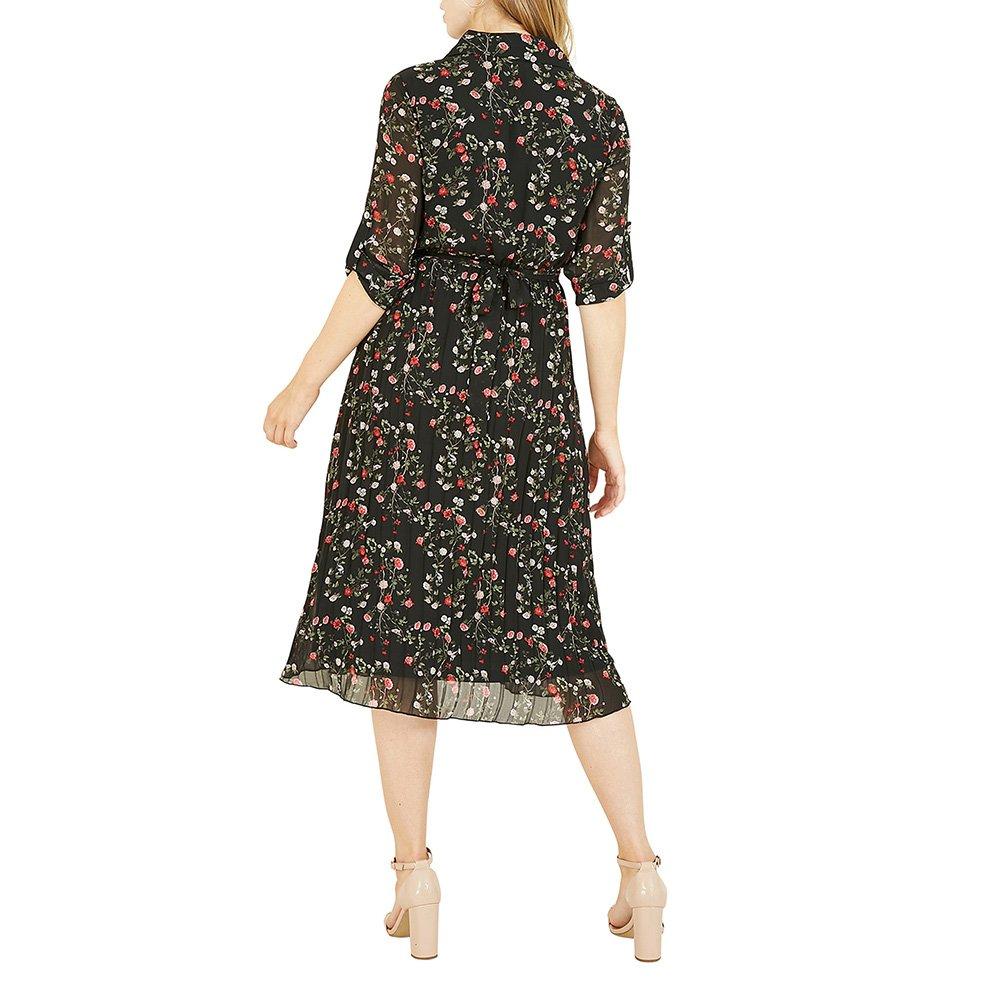 Black - Mela London - Black Ditsy Floral Pleated Midi Dress - 6