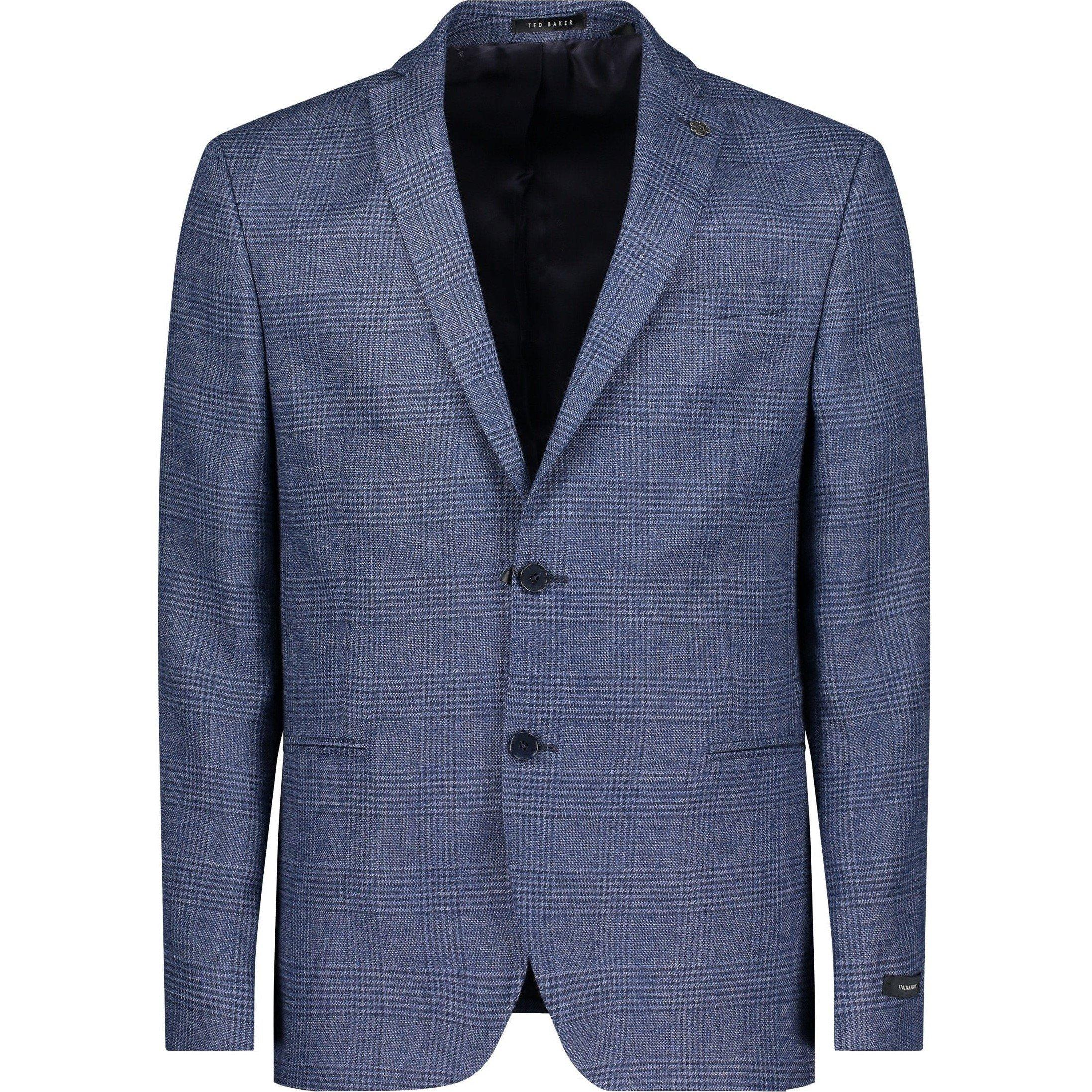 Blue - Ted Baker - Men's Kilda Check Single-Breasted Two-Button Slim Fit Softshell Jacket