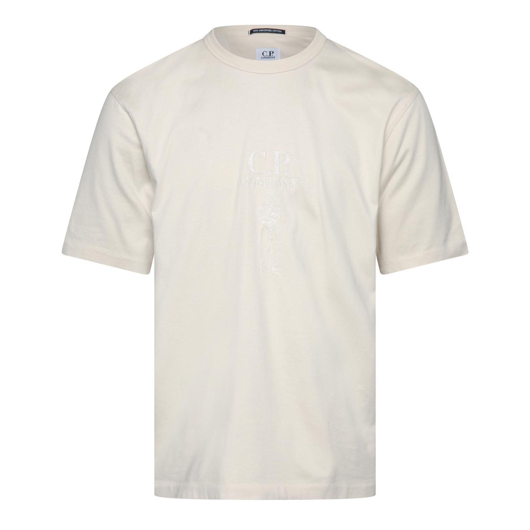 Cp Company Men's Cream 30/2 Jersey Twisted Logo T-Shirt - S