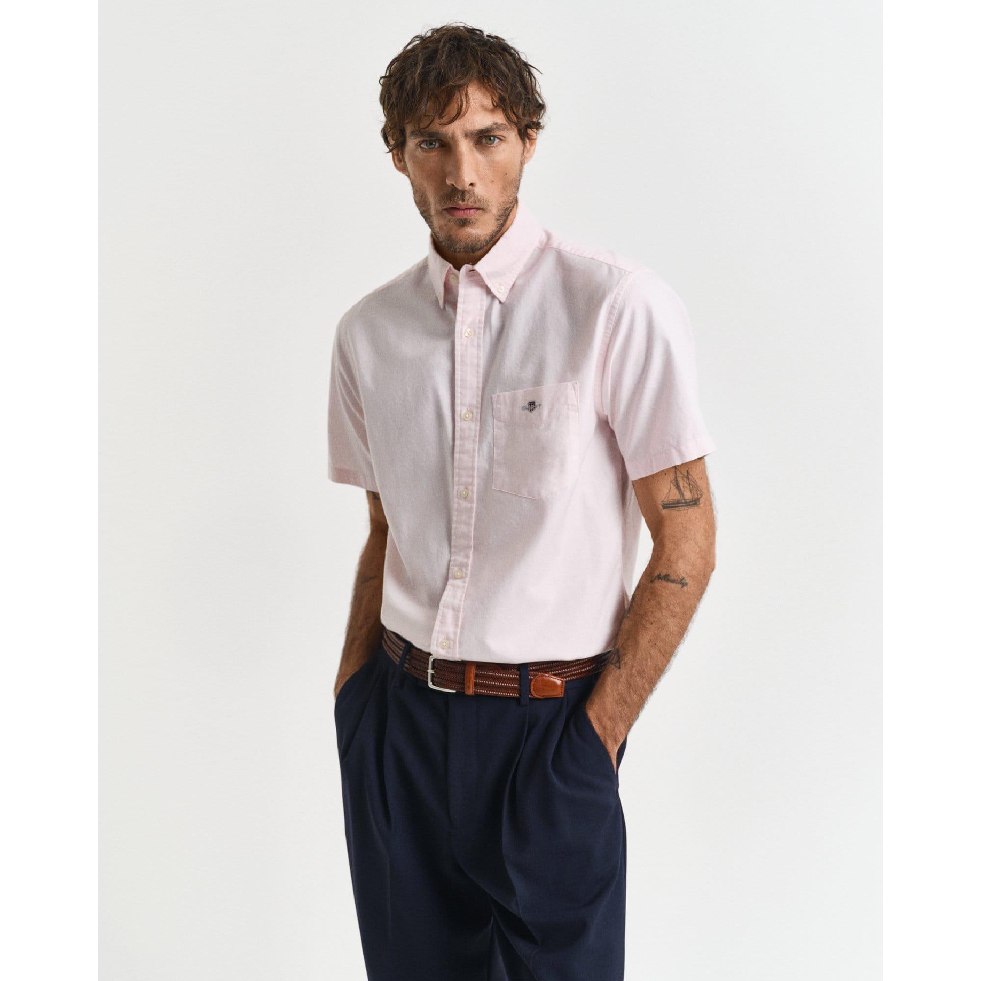 Gant Men's Regular-Fit Classic Short Sleeves Oxford Shirt - Pink - M