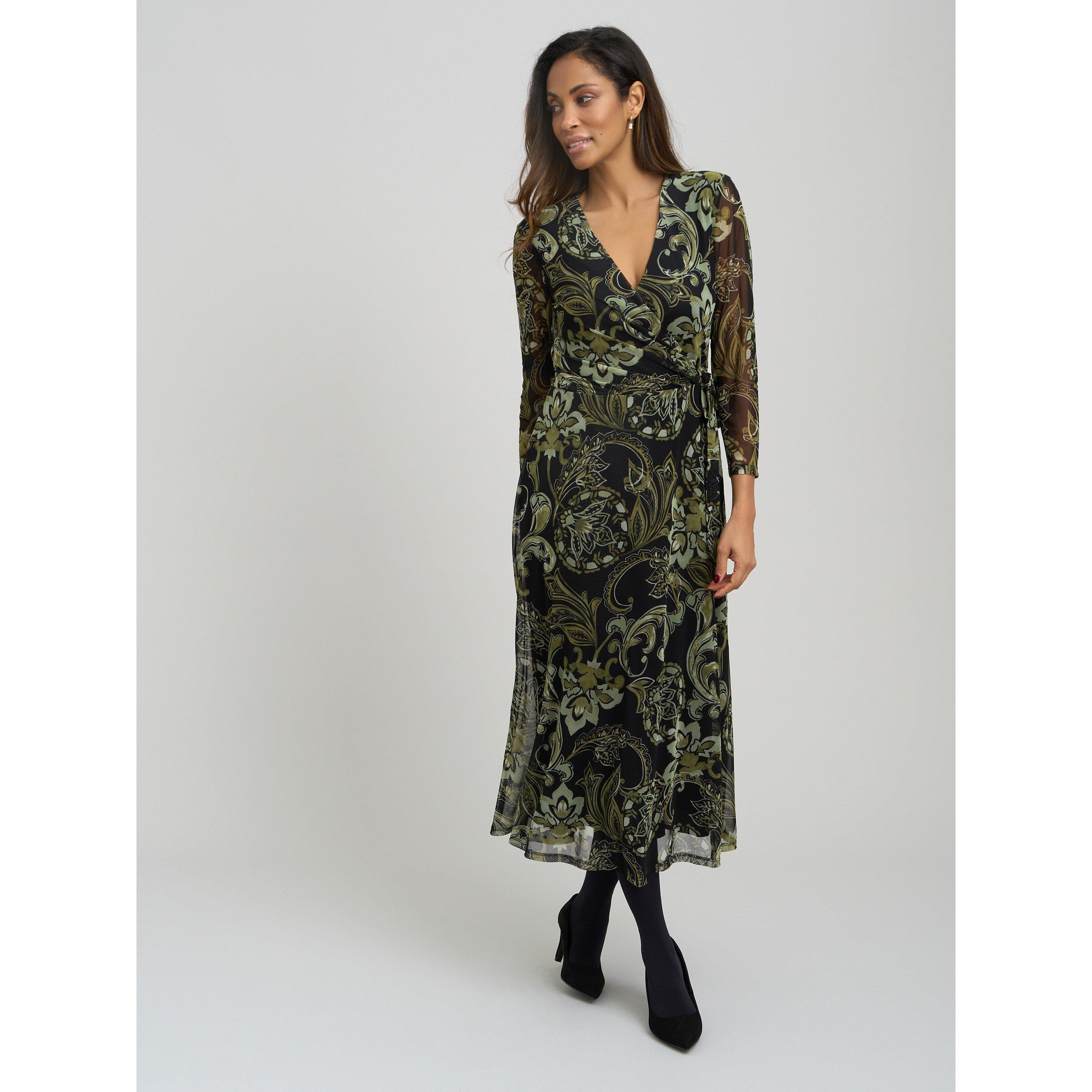 Black / Green - Gina Bacconi - Chestina Print Mesh Wrap Midi Dress - 1