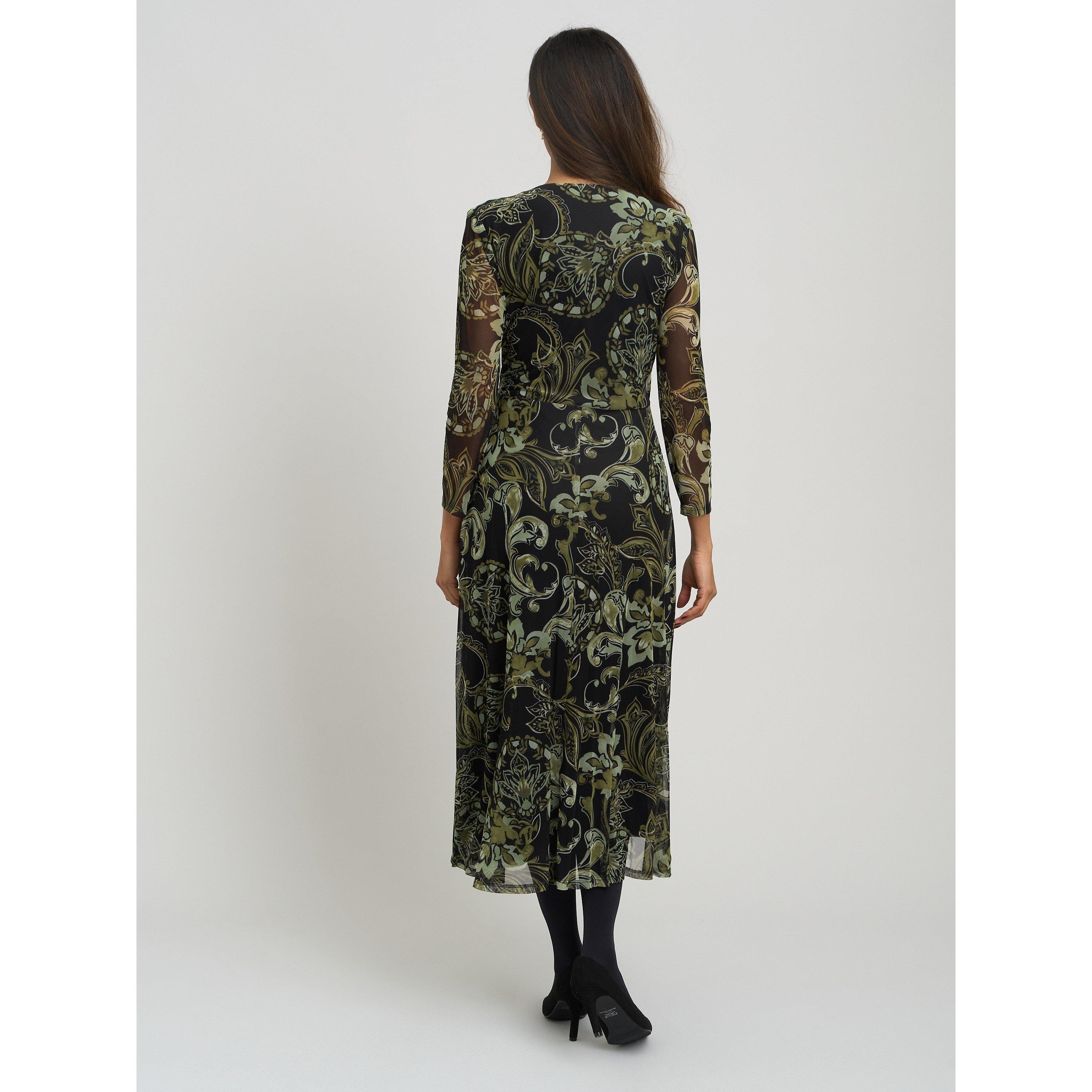 Black / Green - Gina Bacconi - Chestina Print Mesh Wrap Midi Dress - 2