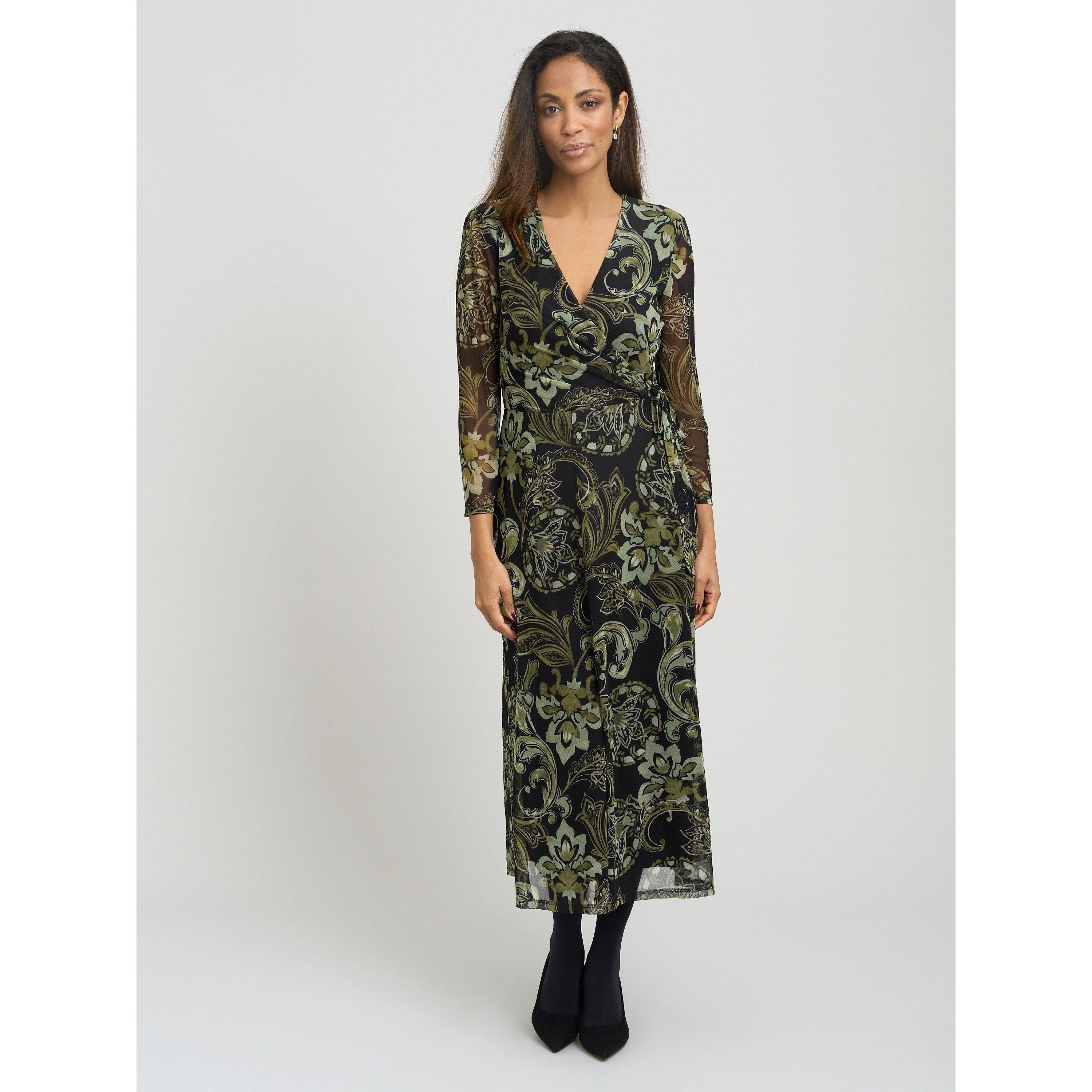 Black / Green - Gina Bacconi - Chestina Print Mesh Wrap Midi Dress - 5