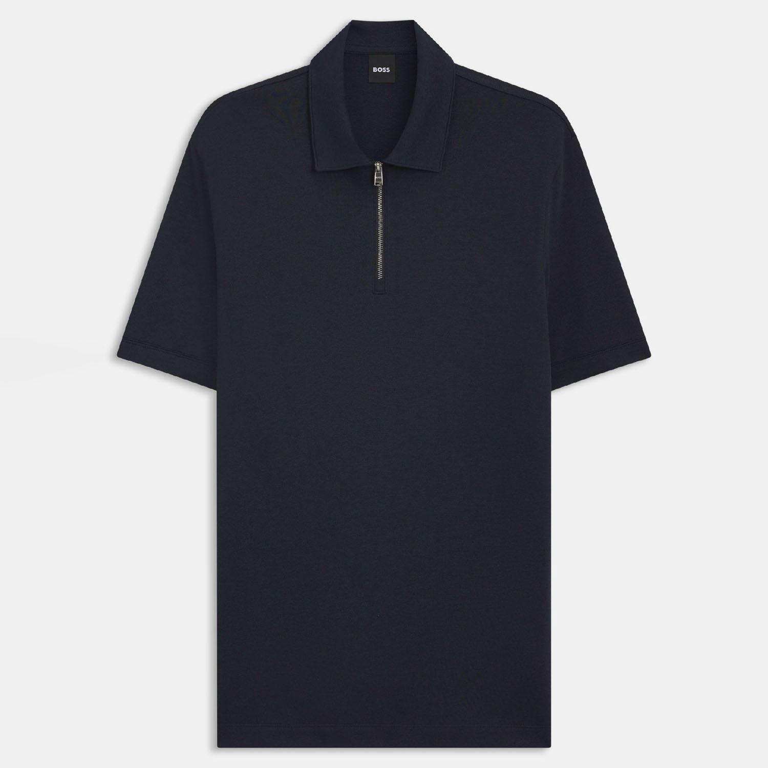 Dark Blue - Boss - H-Paras 57 Zip-Neck Polo Shirt - 1