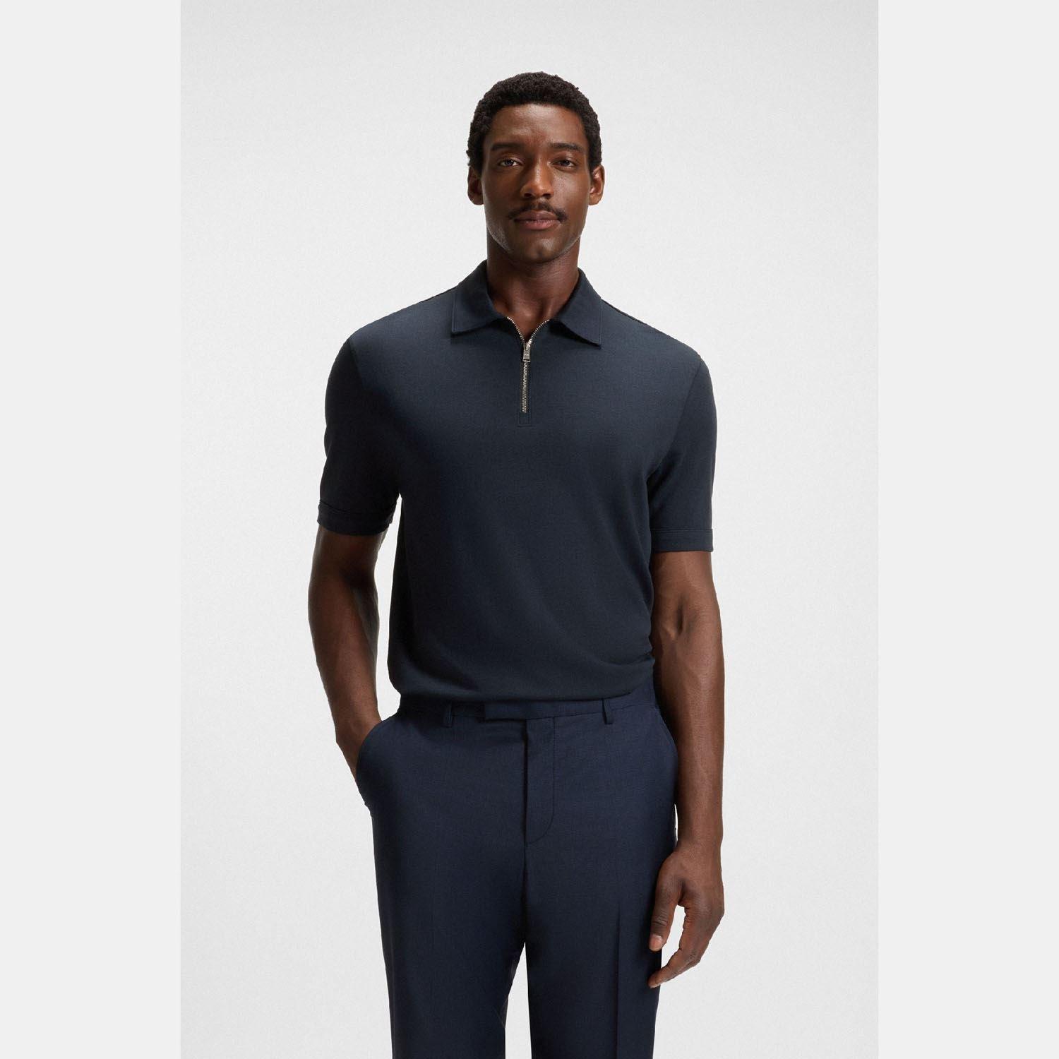 Dark Blue - Boss - H-Paras 57 Zip-Neck Polo Shirt - 2