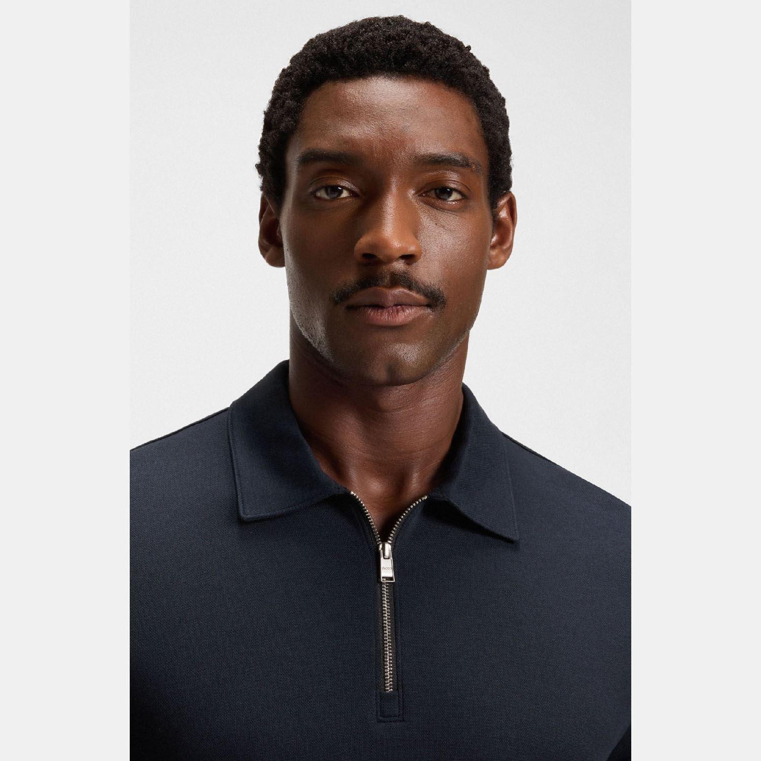 Dark Blue - Boss - H-Paras 57 Zip-Neck Polo Shirt - 3