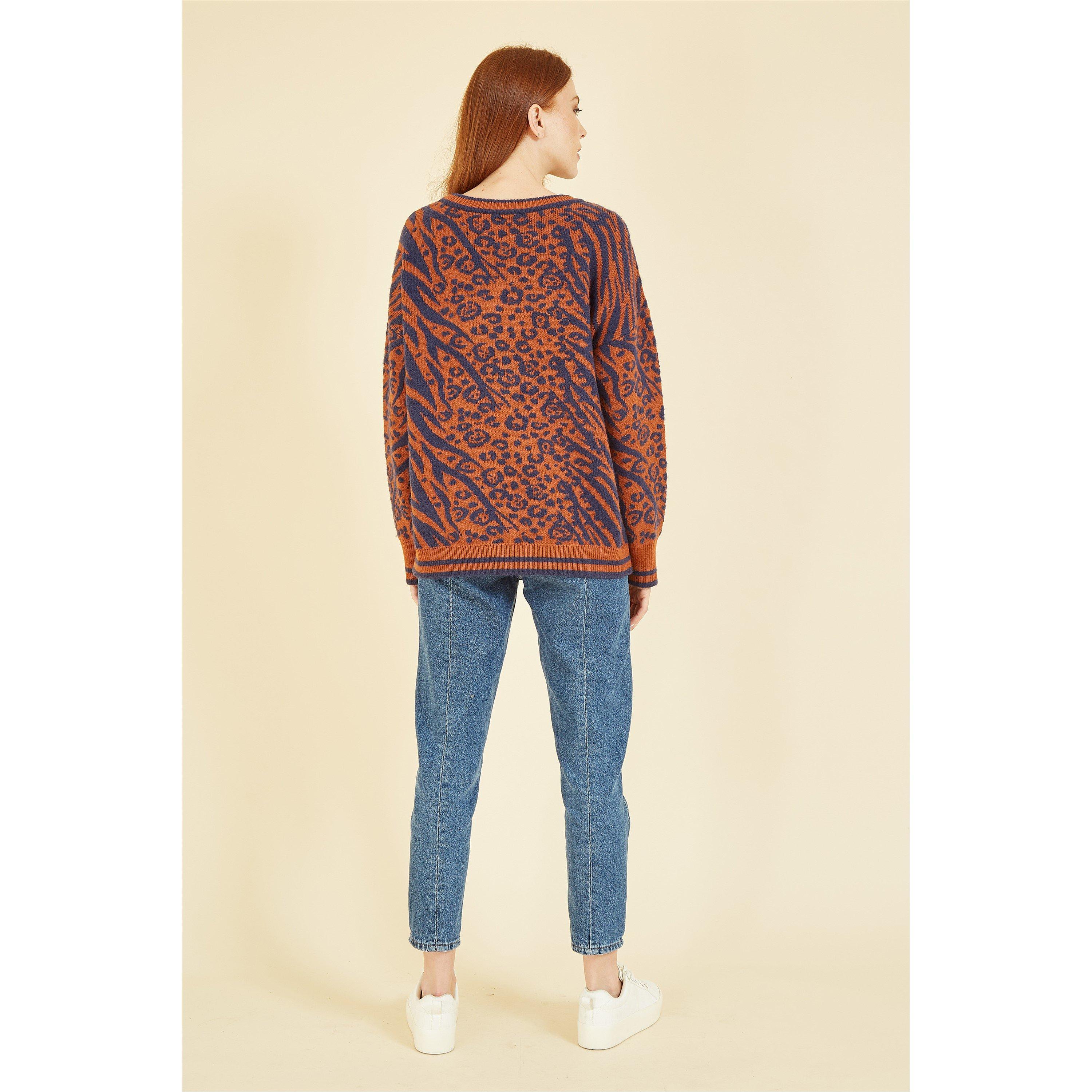 Rust - Yumi - Brown Animal and Zebra Print Jumper - 3