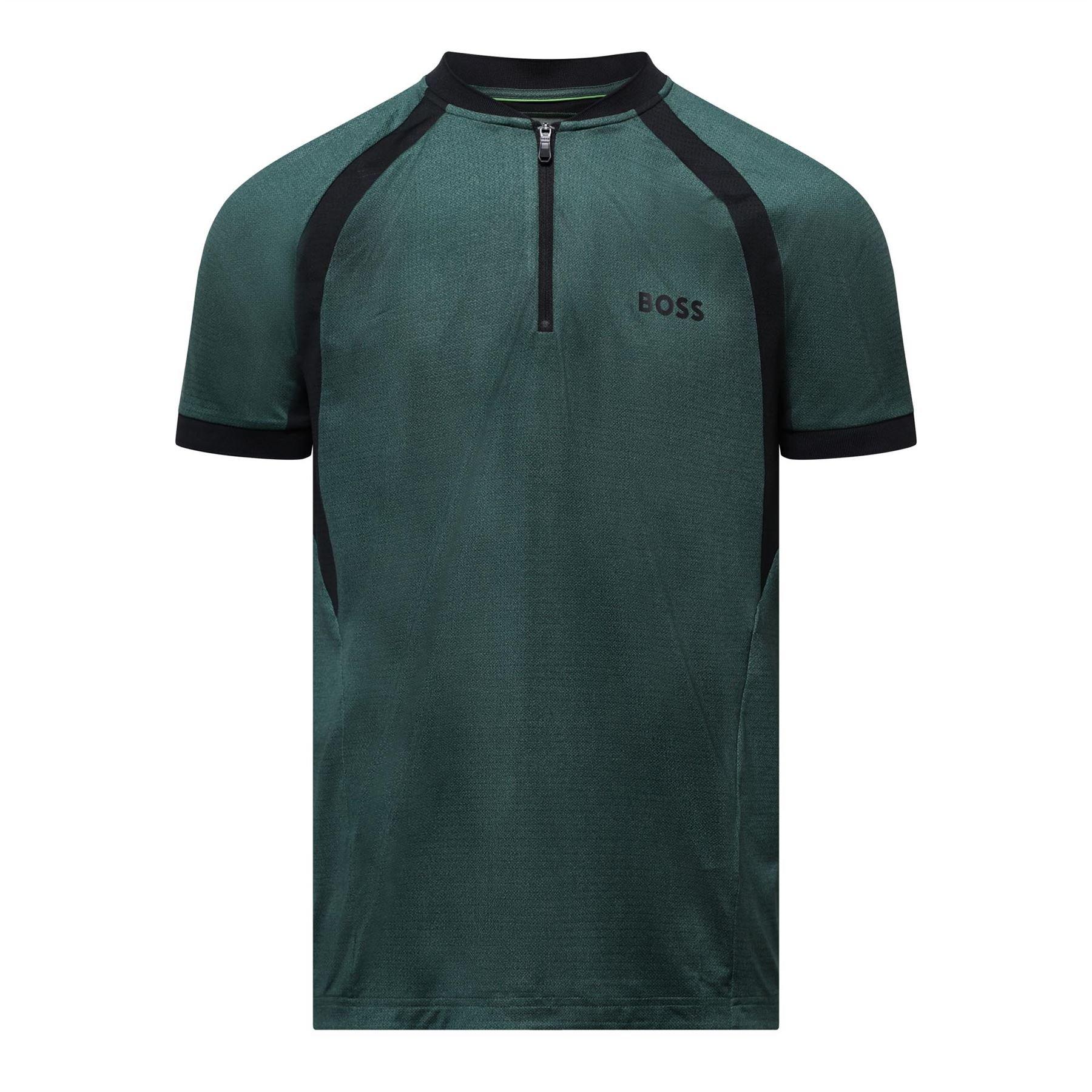 Green - Boss - Zip-Neck Mesh Polo Shirt - 1