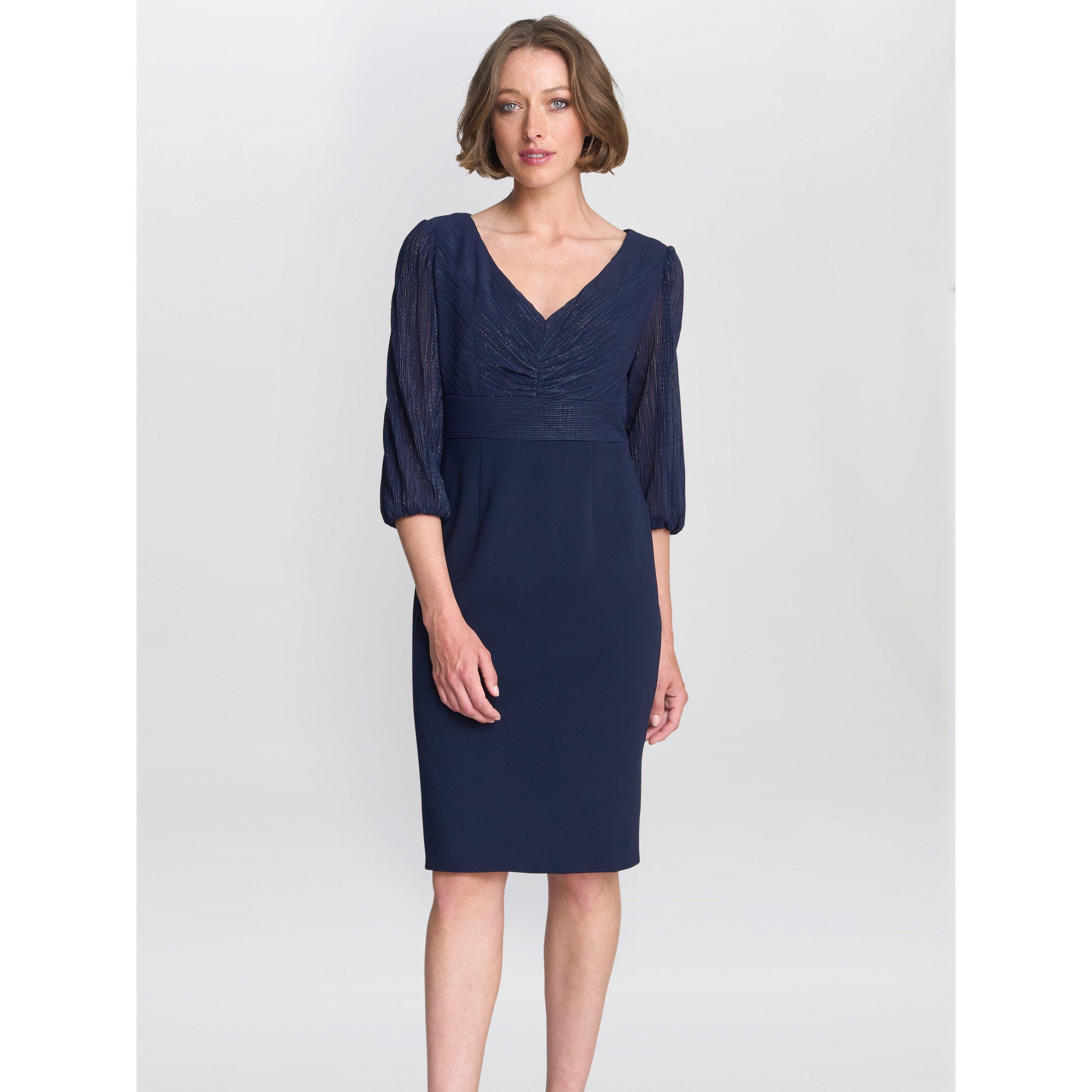 Navy - Gina Bacconi - Britney Metallic Pleated Bodic Dress - 2