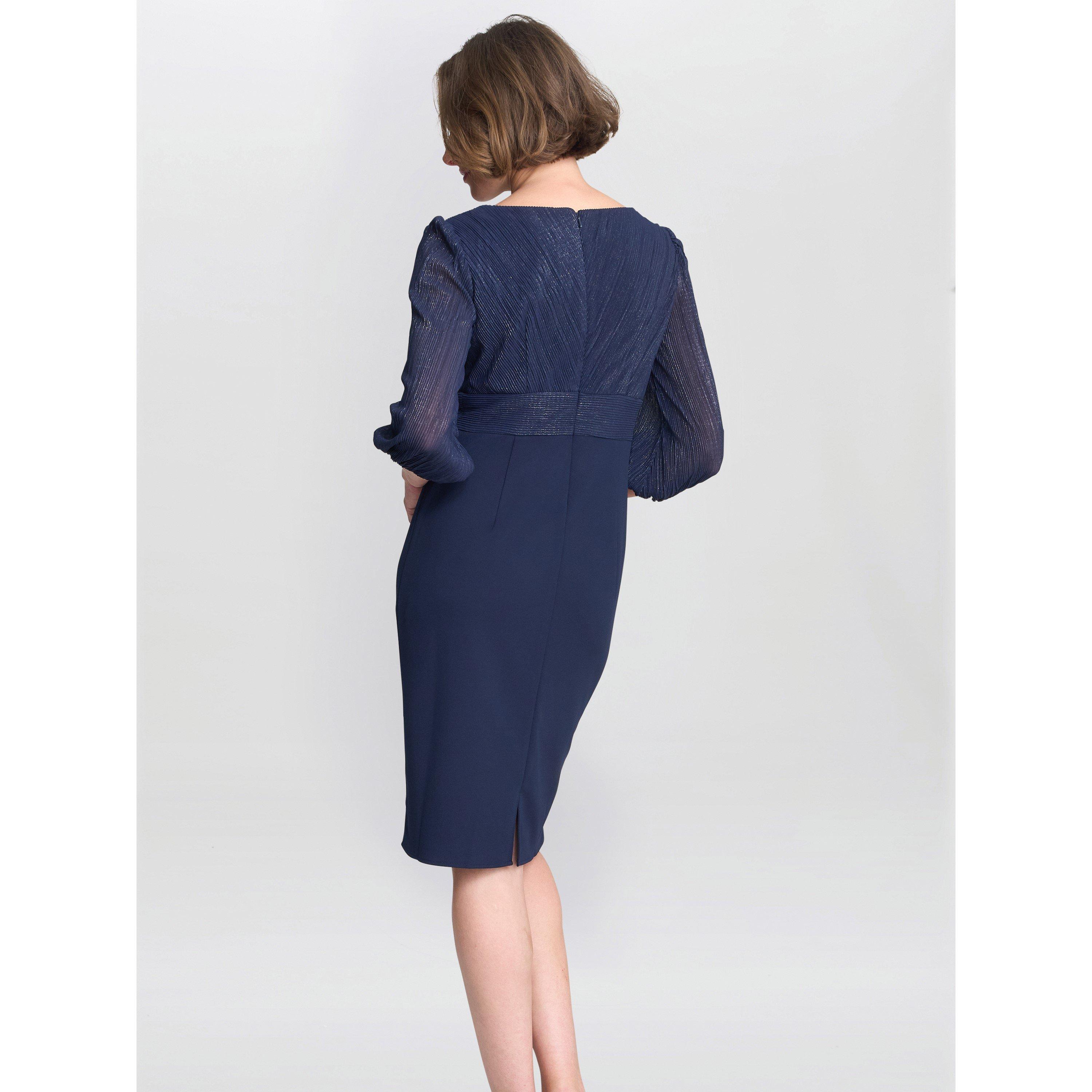 Navy - Gina Bacconi - Britney Metallic Pleated Bodic Dress - 3