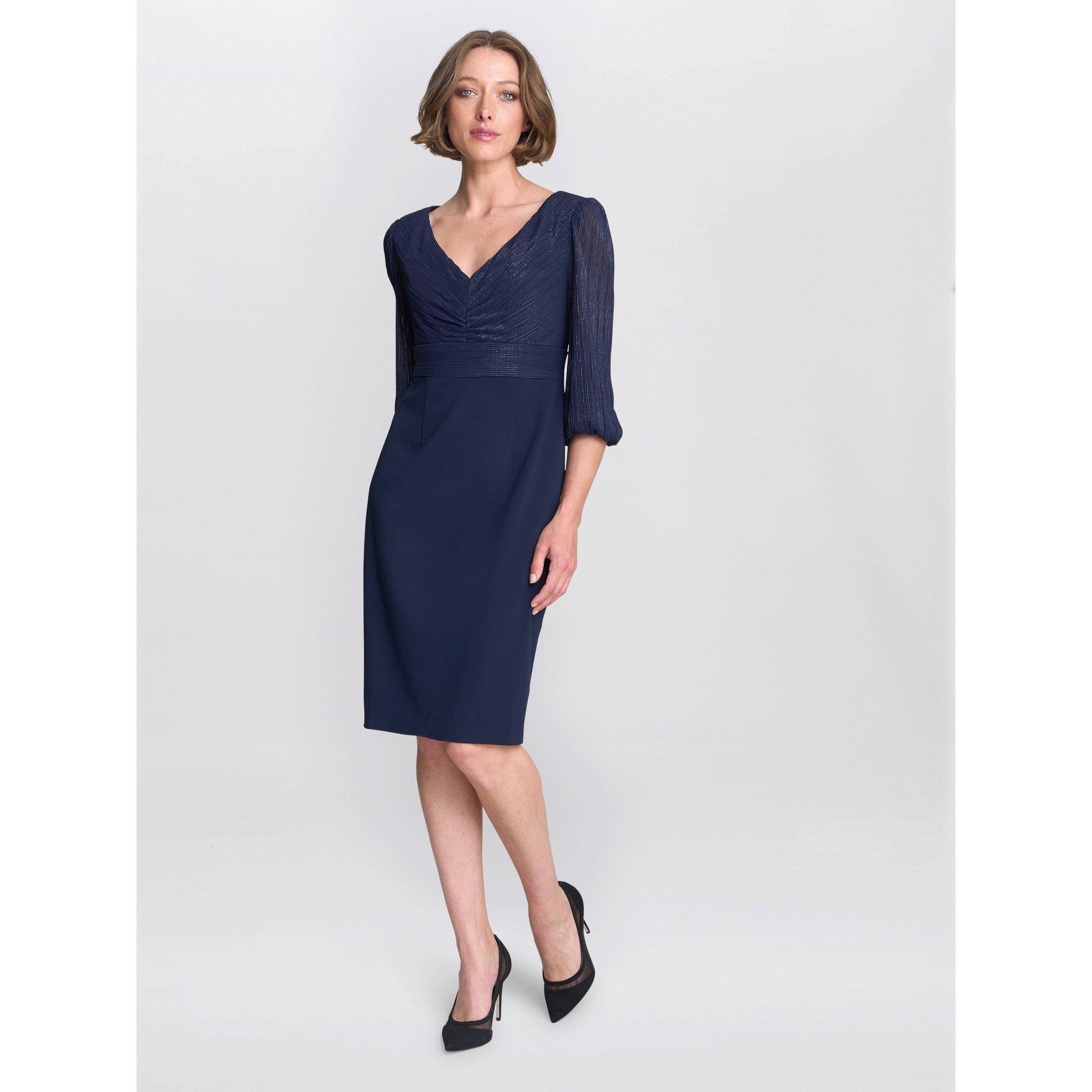 Navy - Gina Bacconi - Britney Metallic Pleated Bodic Dress - 4