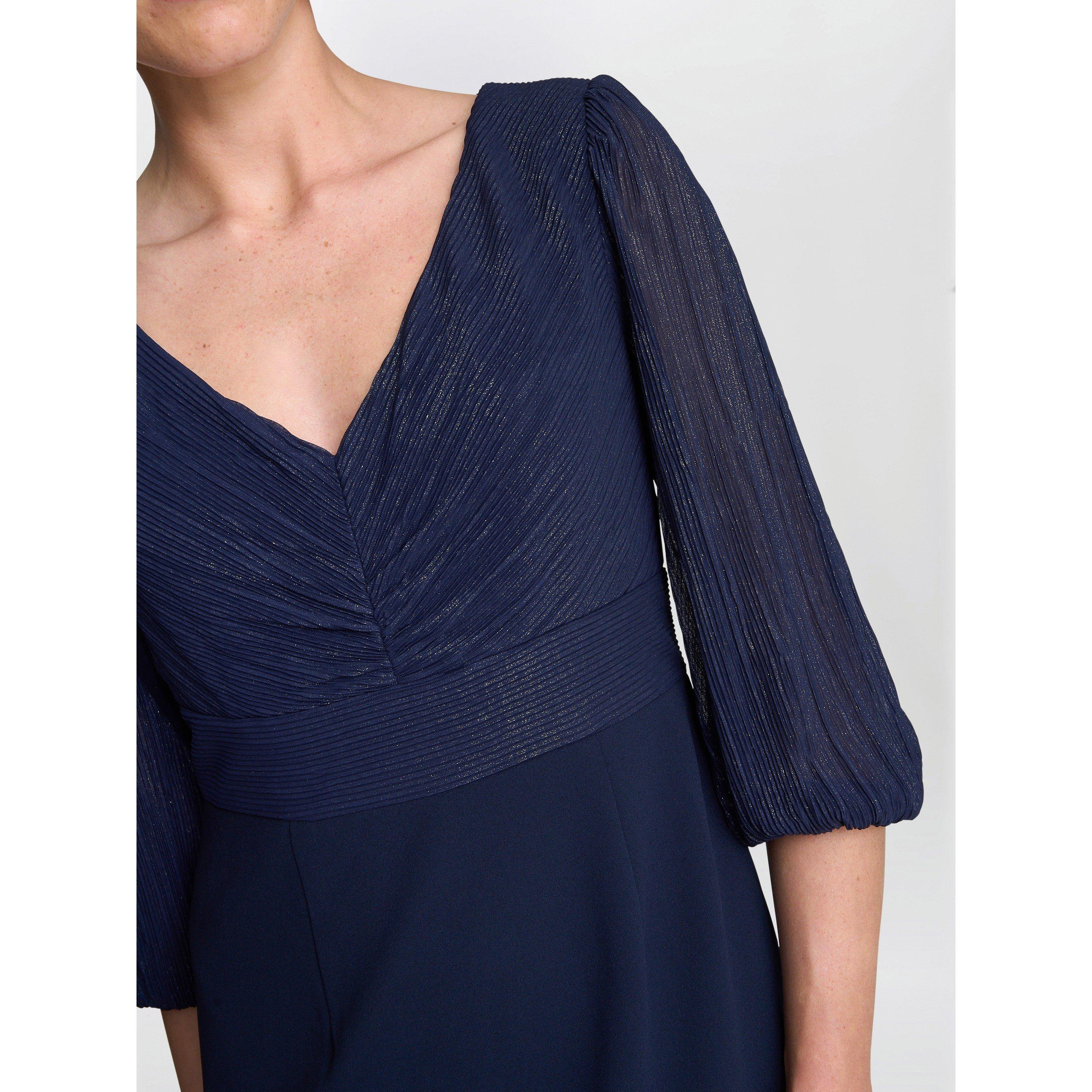 Navy - Gina Bacconi - Britney Metallic Pleated Bodic Dress - 5