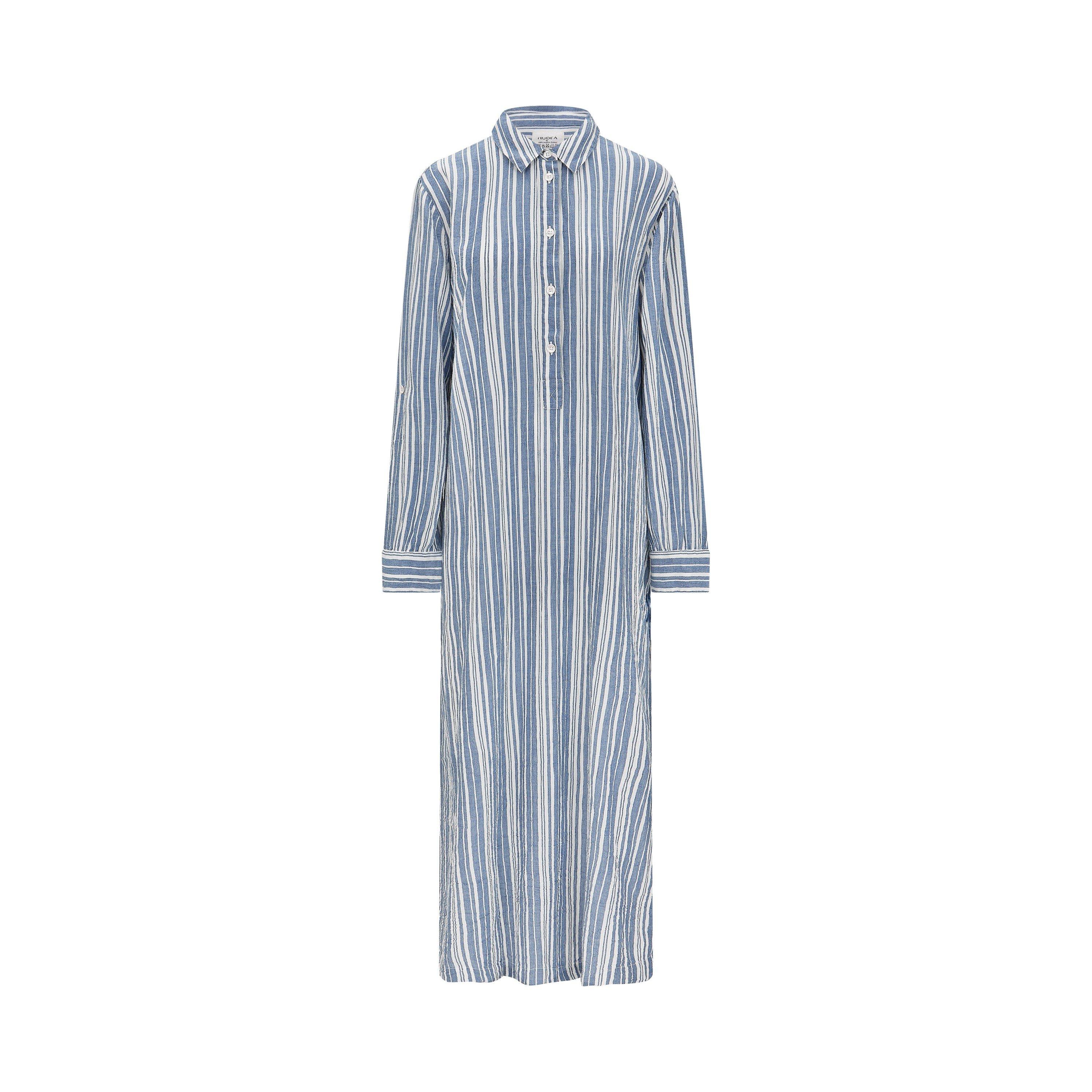 Nudea Women's Maxi Shirt Organic Cotton Gauze - White/Navy - S