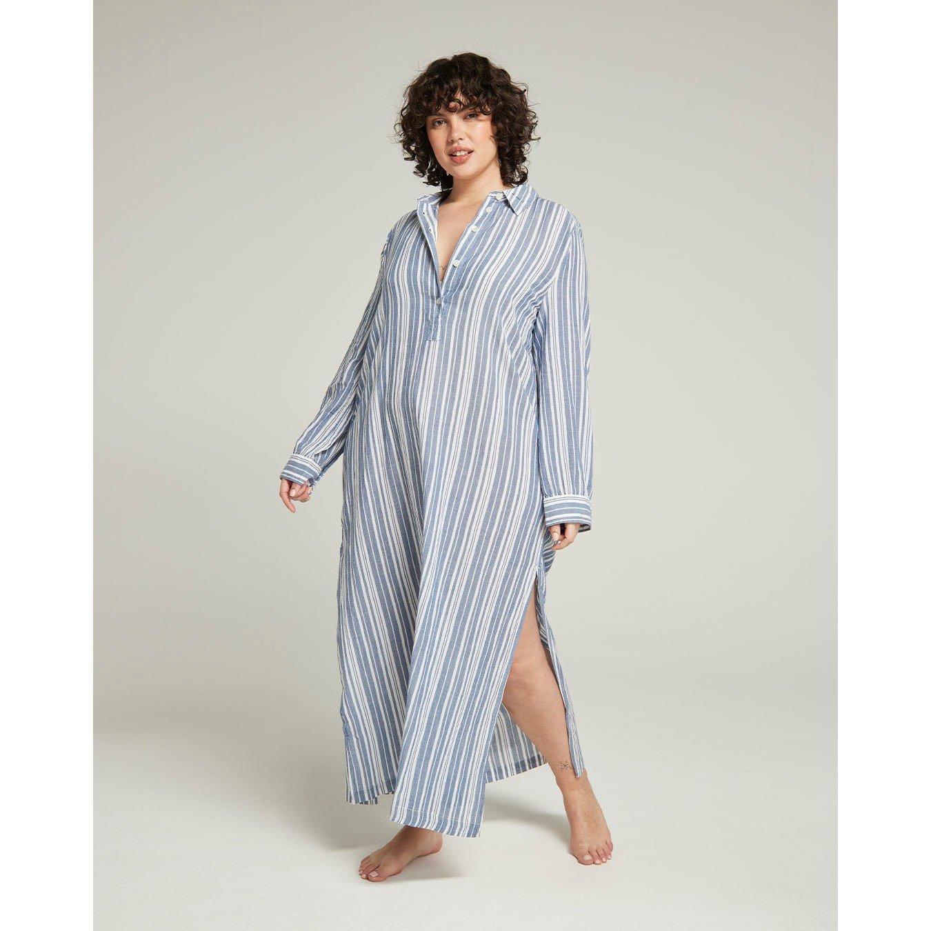 White/Navy - Nudea - MAXI SHIRT ORGANIC COTTON GAUZE - 2