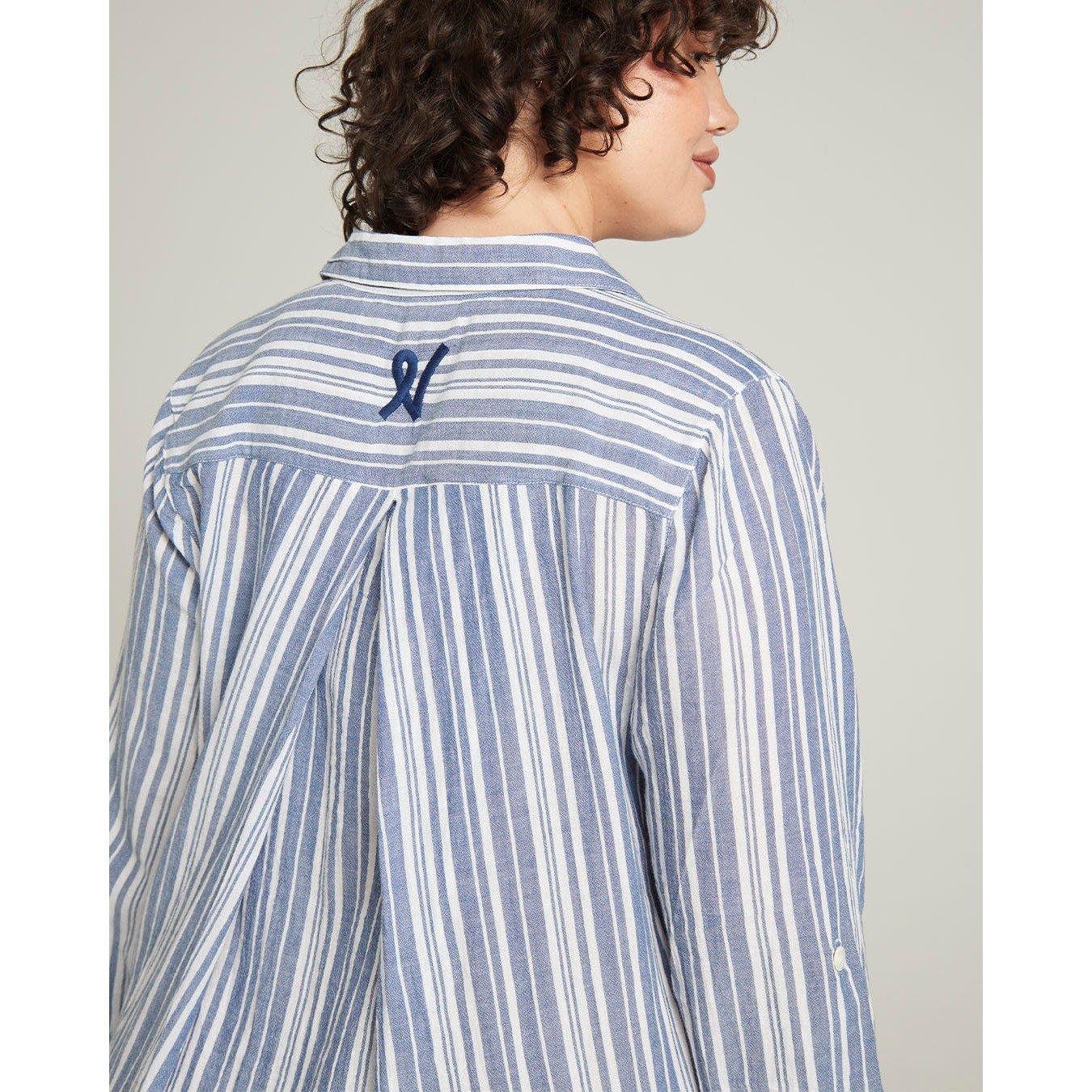 White/Navy - Nudea - MAXI SHIRT ORGANIC COTTON GAUZE - 4