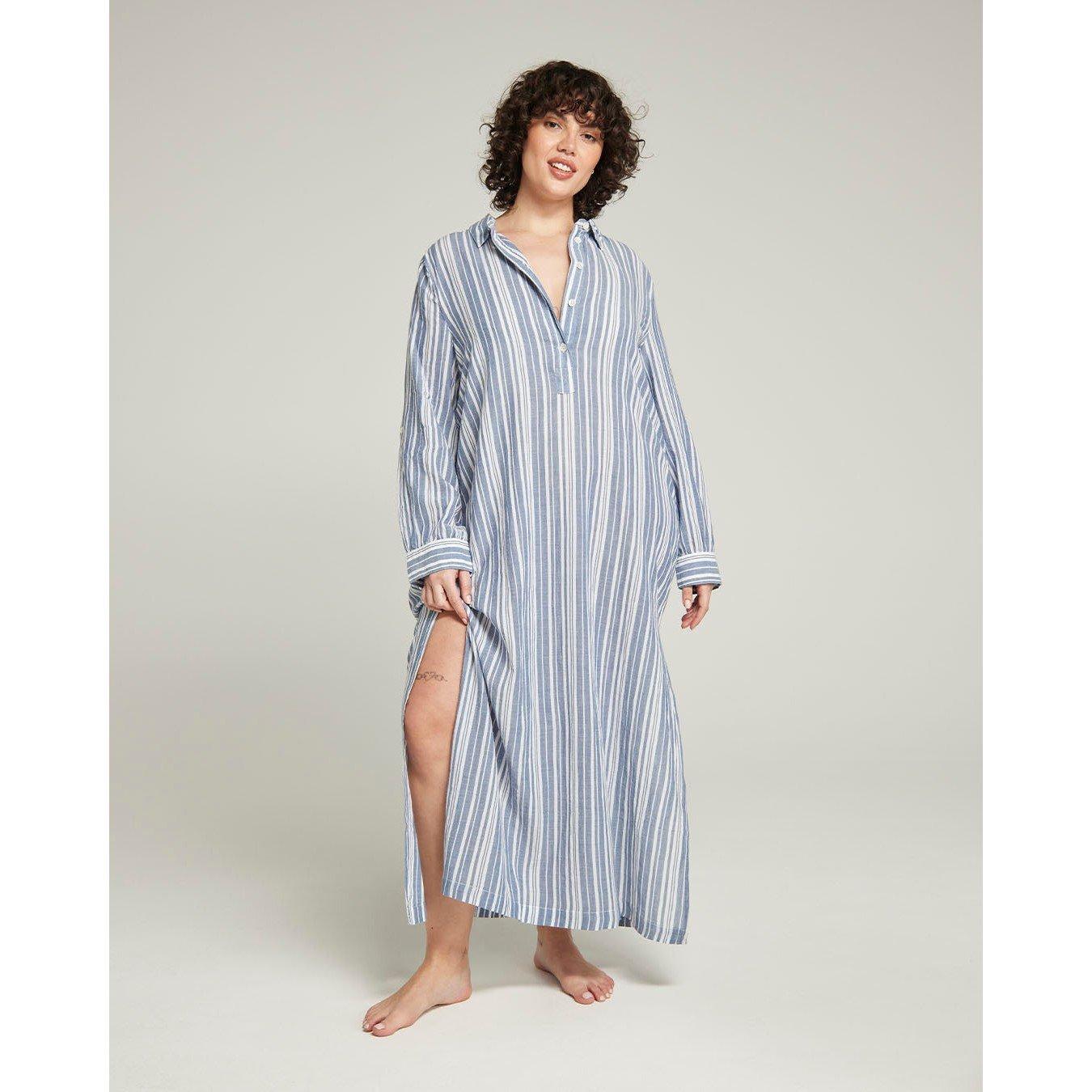 White/Navy - Nudea - MAXI SHIRT ORGANIC COTTON GAUZE - 5