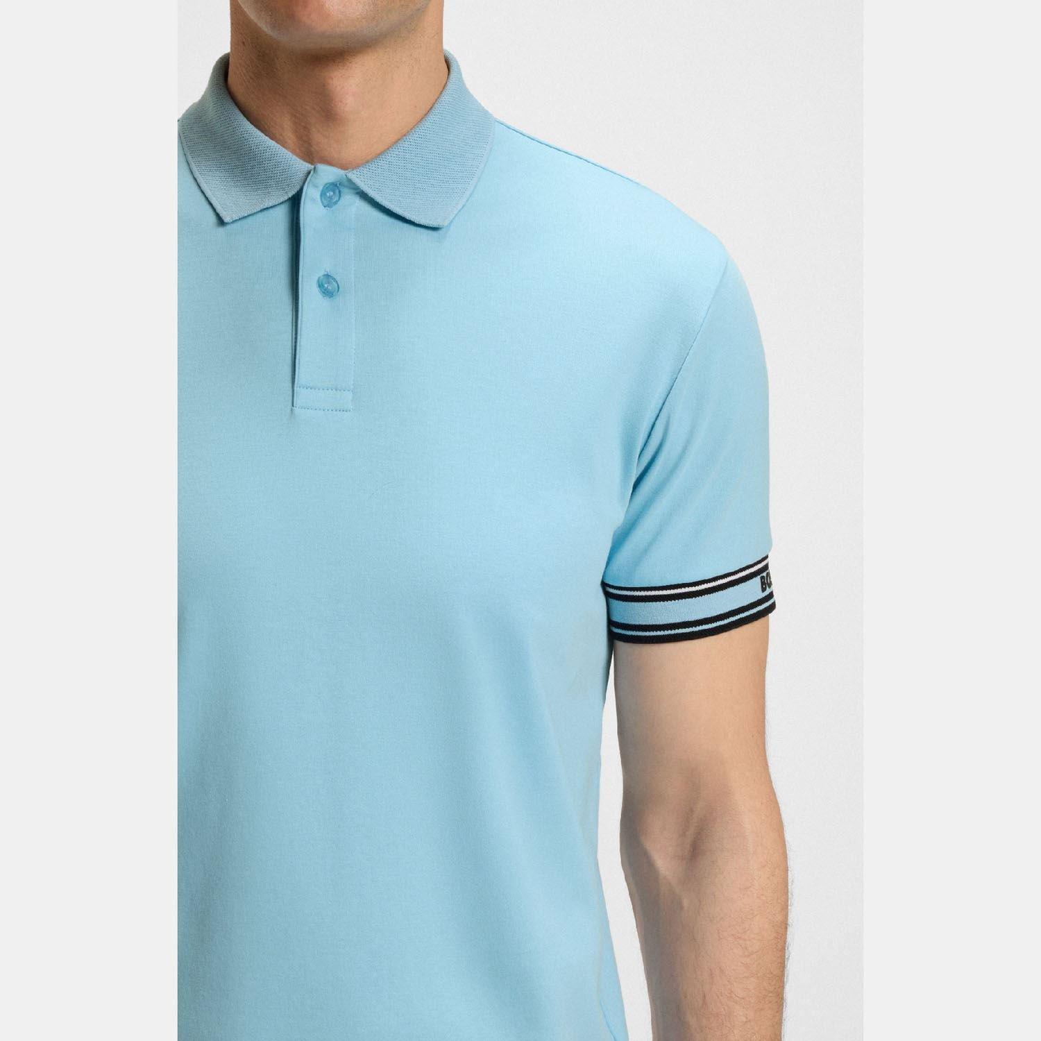 Blue - Boss - Zone Stripe Cuff Polo Shirt - 3