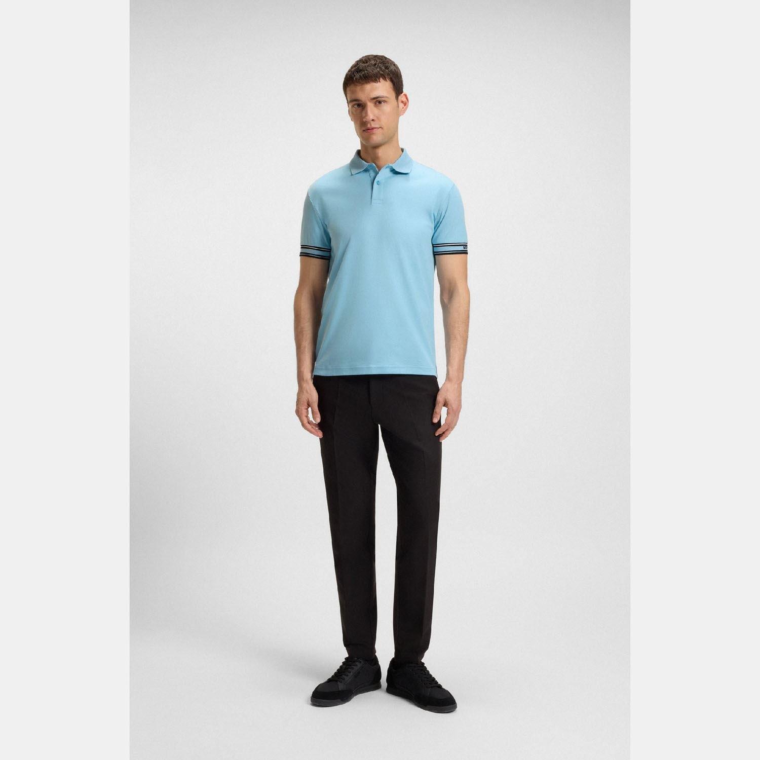 Blue - Boss - Zone Stripe Cuff Polo Shirt - 4