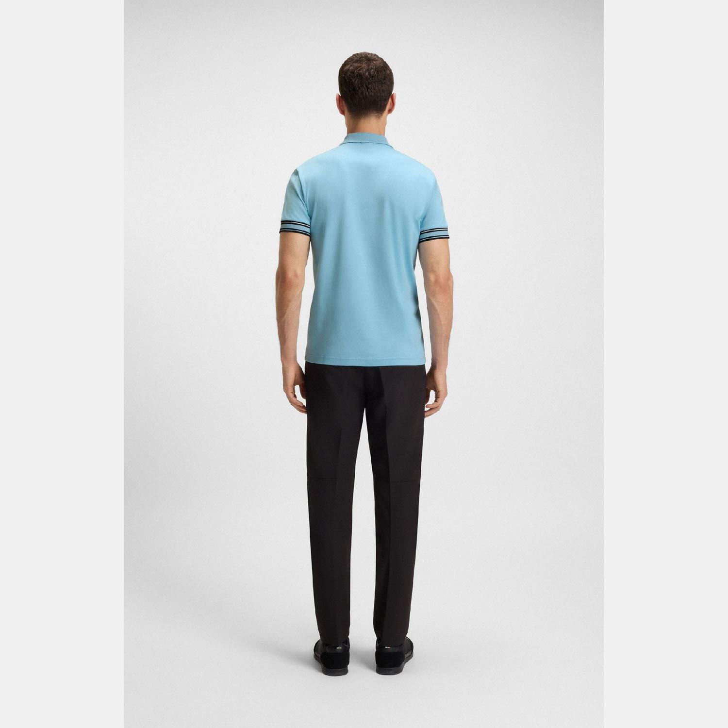 Blue - Boss - Zone Stripe Cuff Polo Shirt - 5