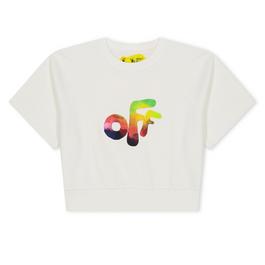 Off White Watercolour Print Crop T Shirt Juniors