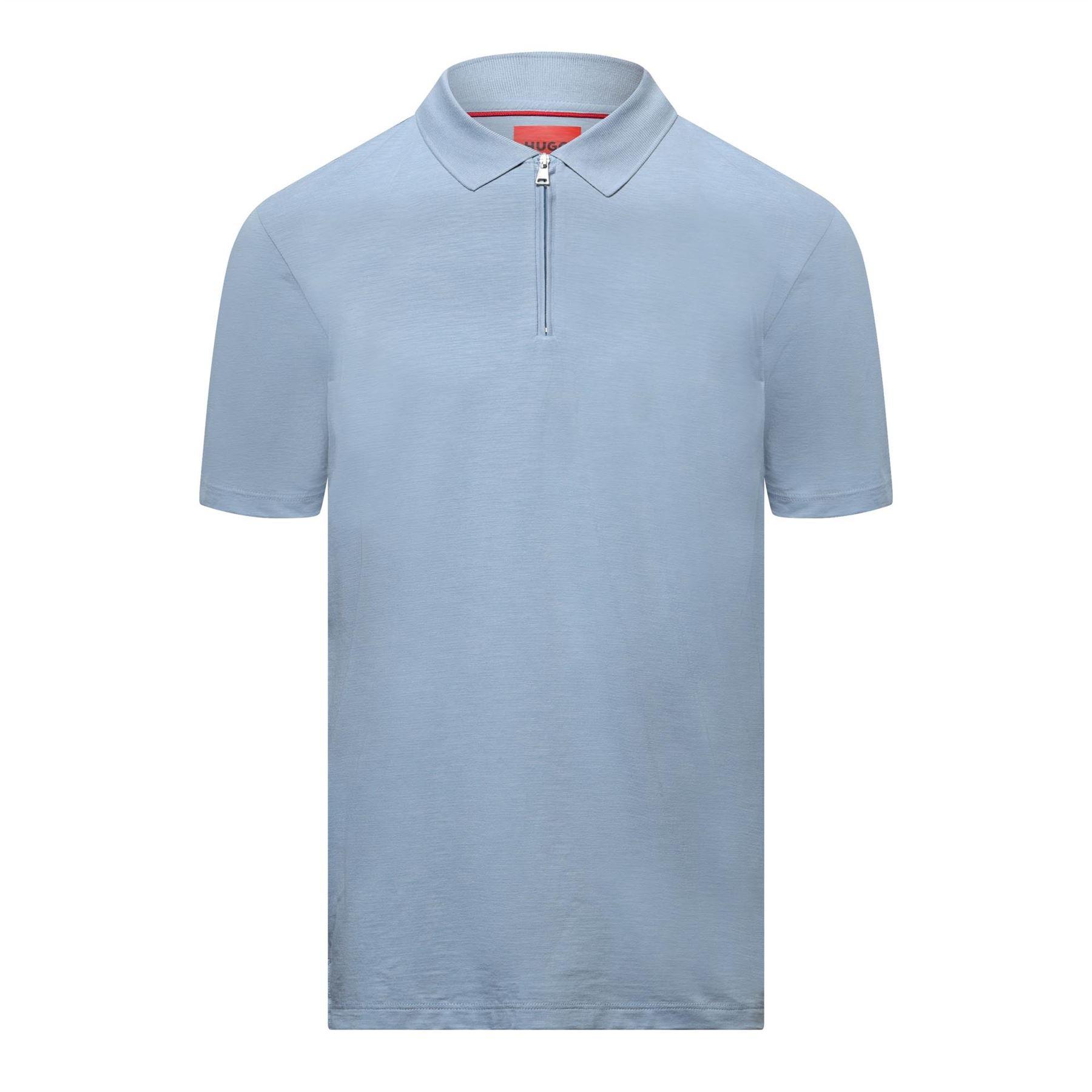Blue - Hugo - Dekok233 Zip-Neck Polo Shirt in Slub Jersey - 1