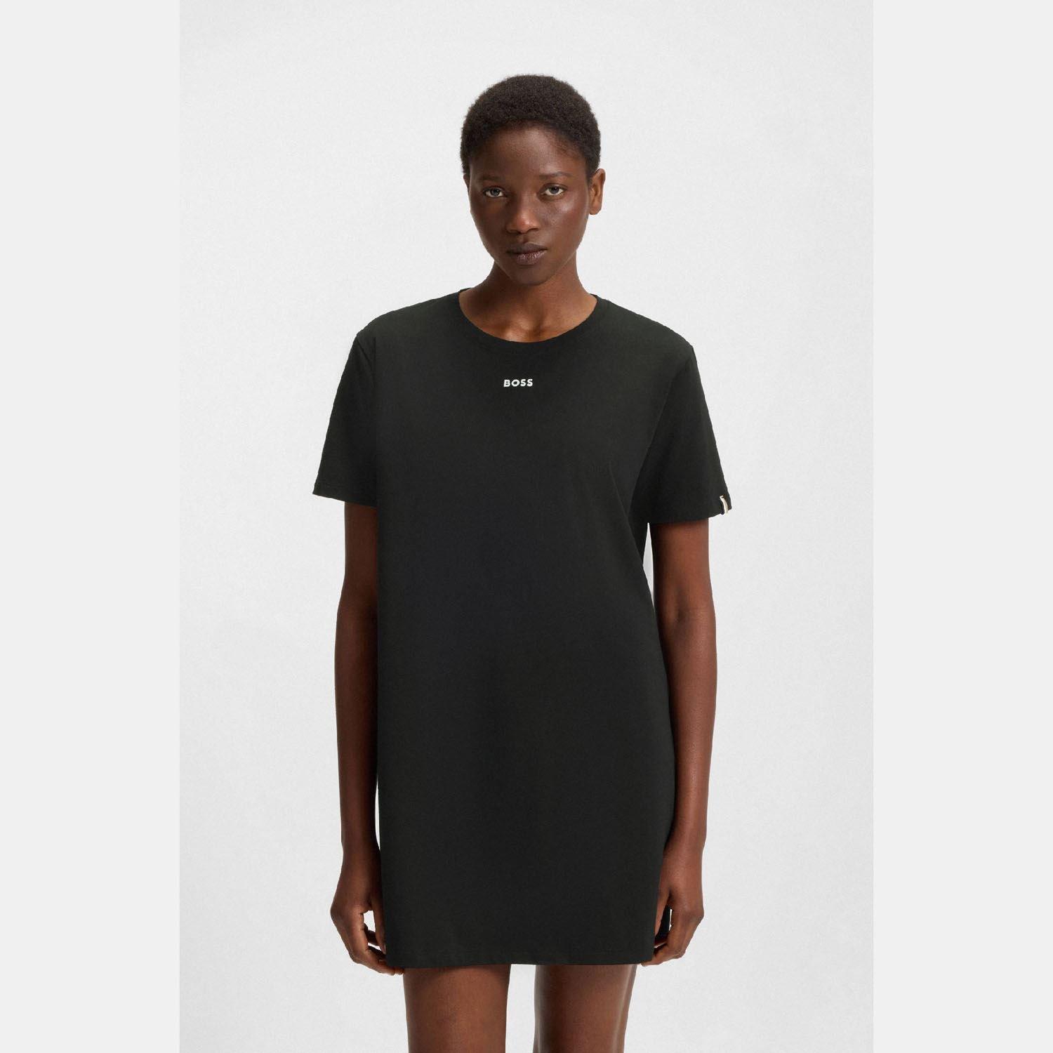 Black - Boss - Stretch Cotton Nightdress with Logo Details - 2