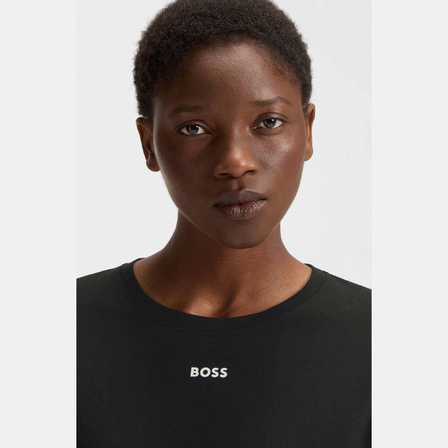 Black - Boss - Stretch Cotton Nightdress with Logo Details - 3