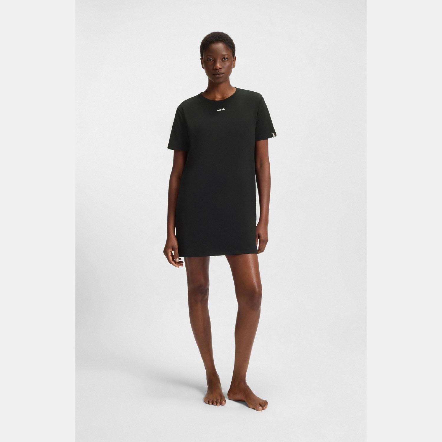 Black - Boss - Stretch Cotton Nightdress with Logo Details - 4