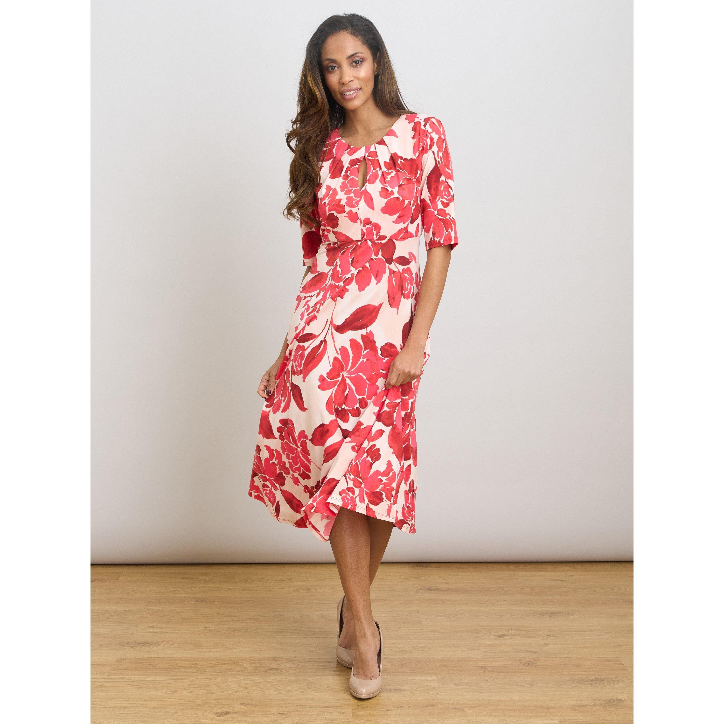 Red / White - Gina Bacconi - Maybelle Keyhole Print Midi Dress - 4