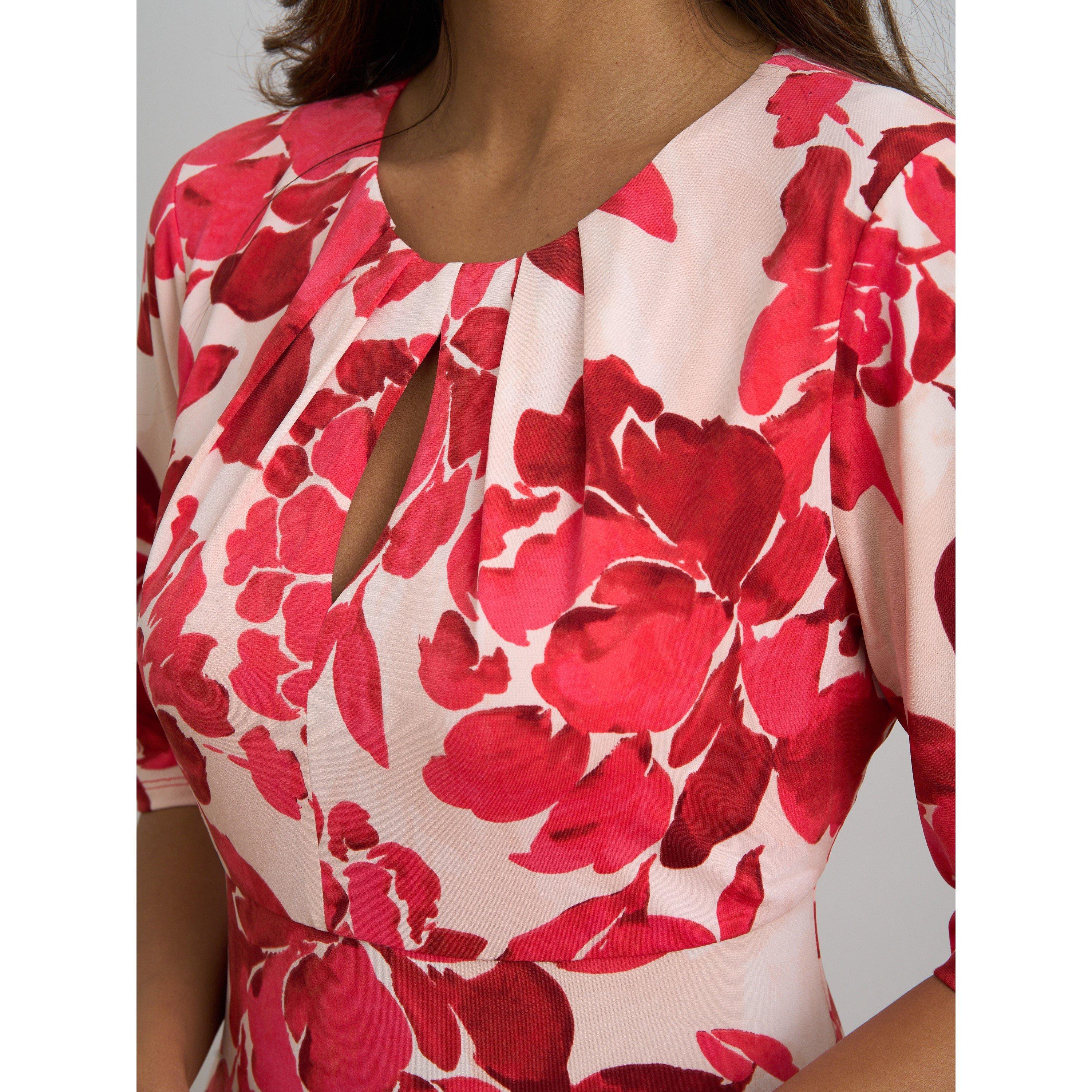 Red / White - Gina Bacconi - Maybelle Keyhole Print Midi Dress - 5