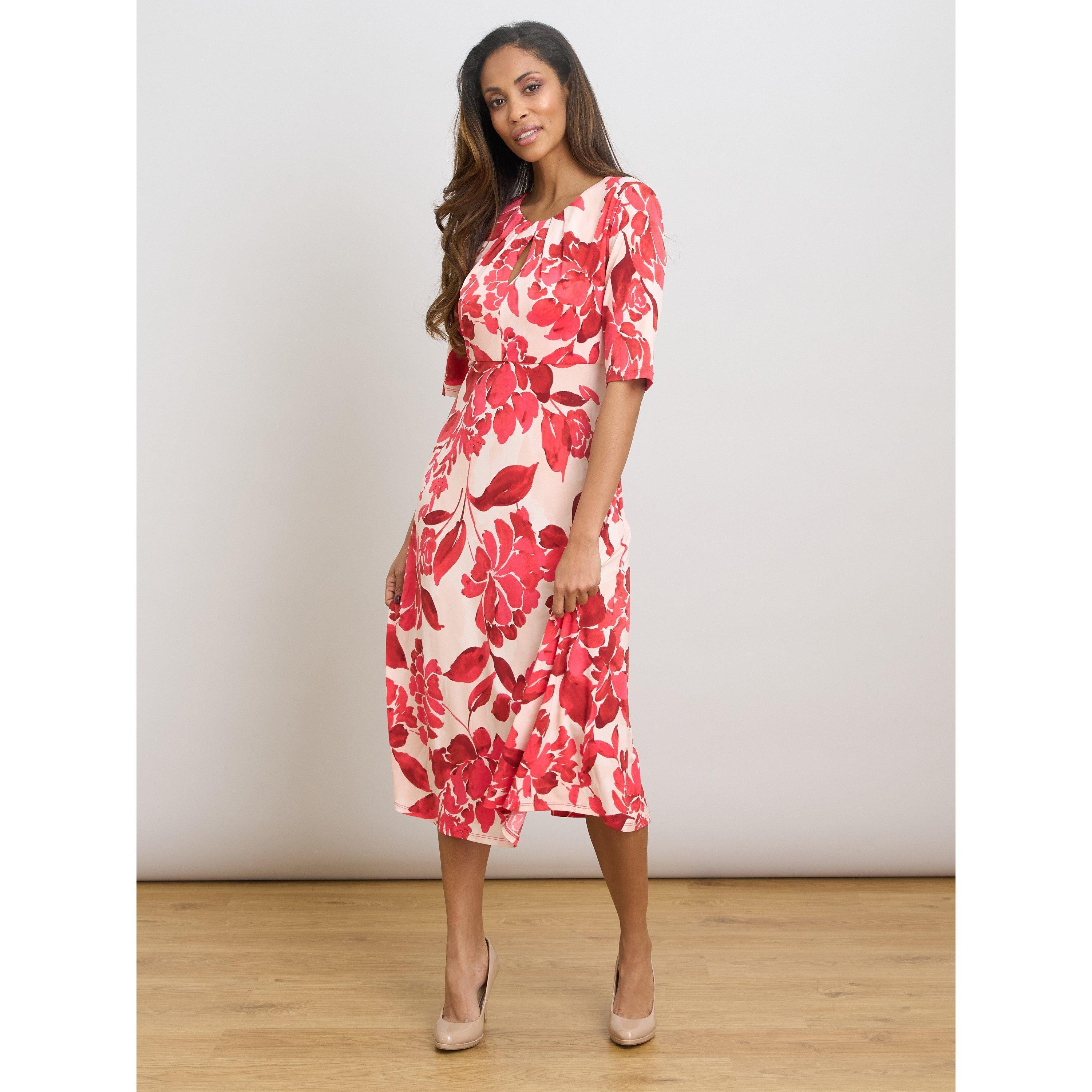 Red / White - Gina Bacconi - Maybelle Keyhole Print Midi Dress - 6