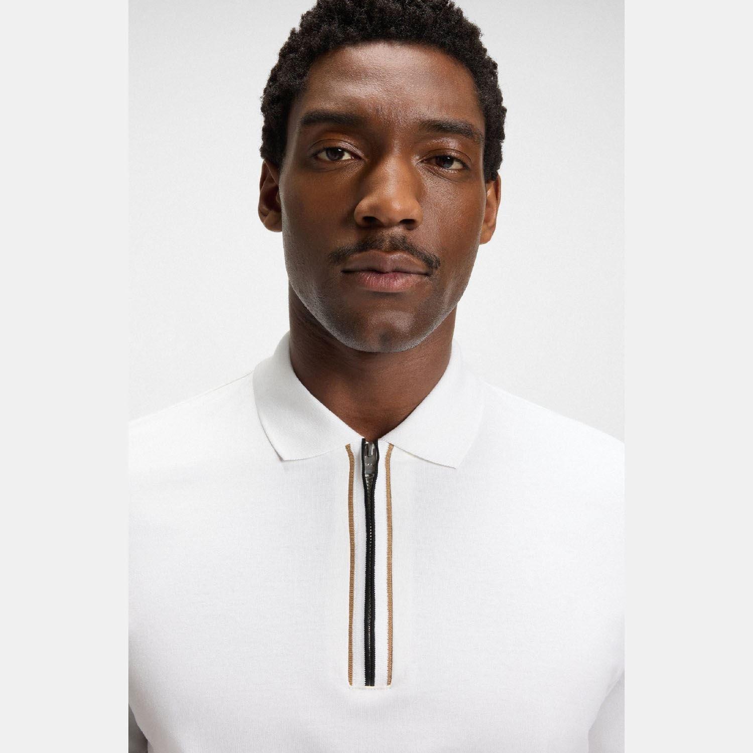 White - Boss - H-Paras 65 Zip-Placket Polo Shirt - 3