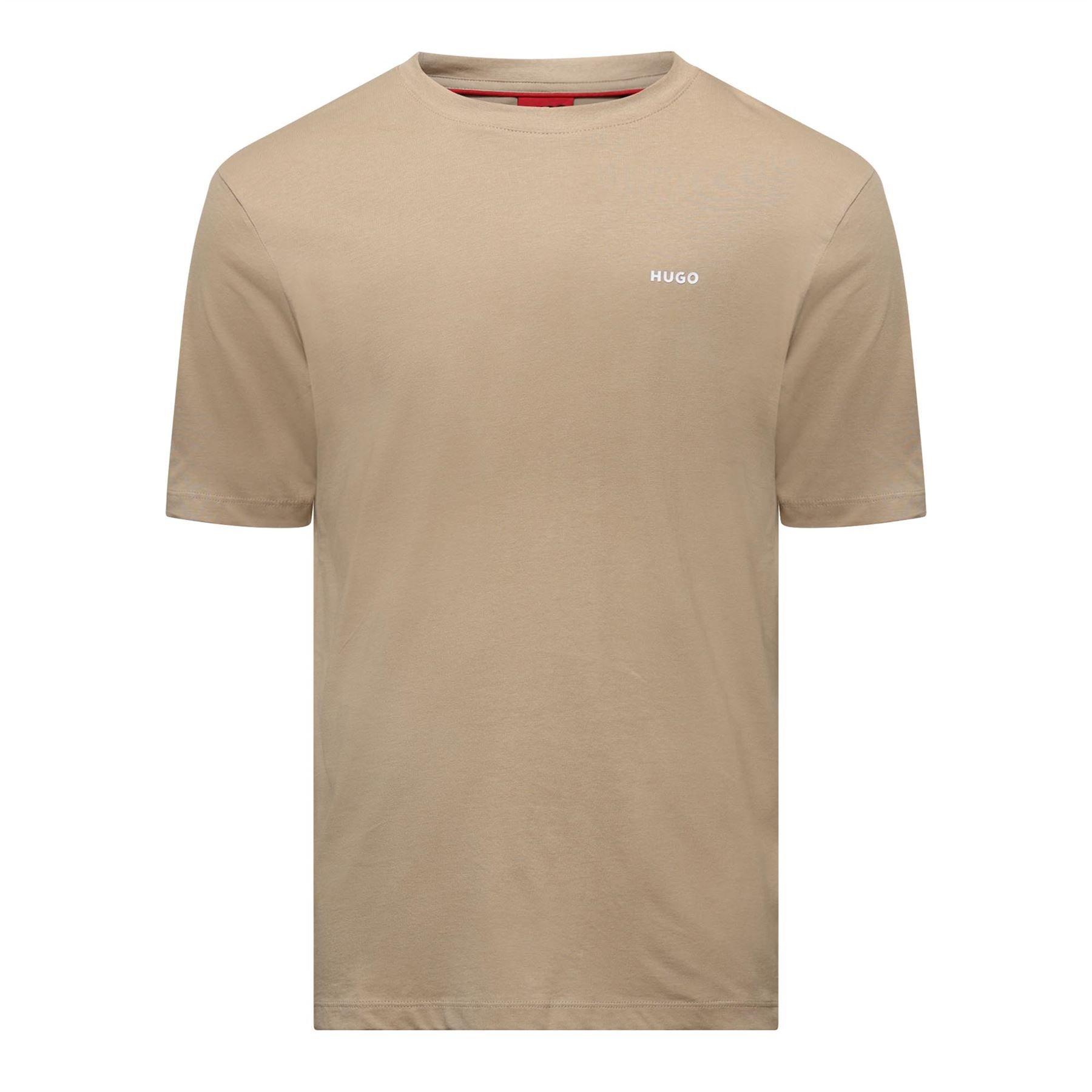 Beige - Hugo - Dero222 Logo Print T-Shirt - 1