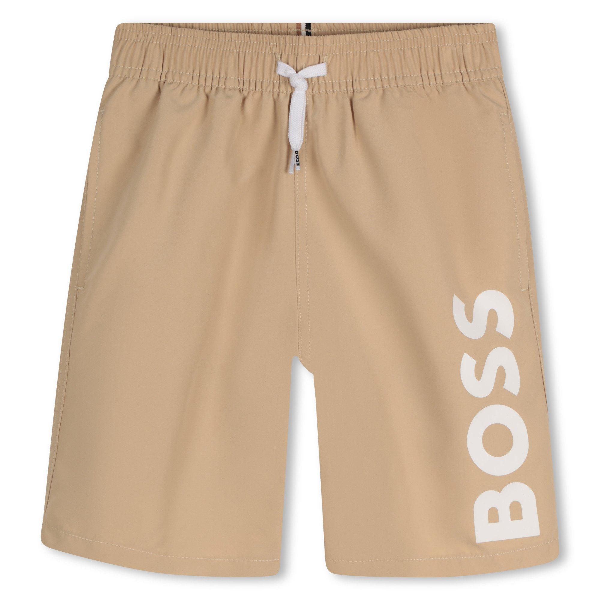 Boss Kids' HUGO Logo Lightweight Swim Shorts - Sand 249 - Size 12 Yrs