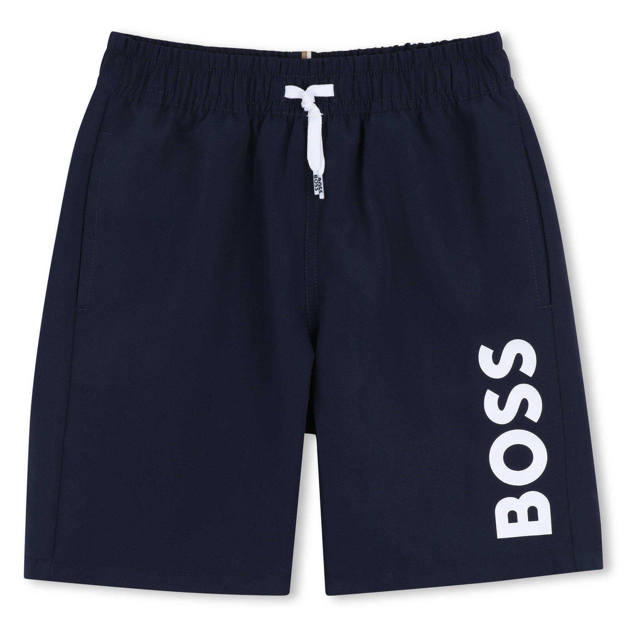 Navy - Boss - Kids' HUGO Logo Lightweight Swim Shorts - 1