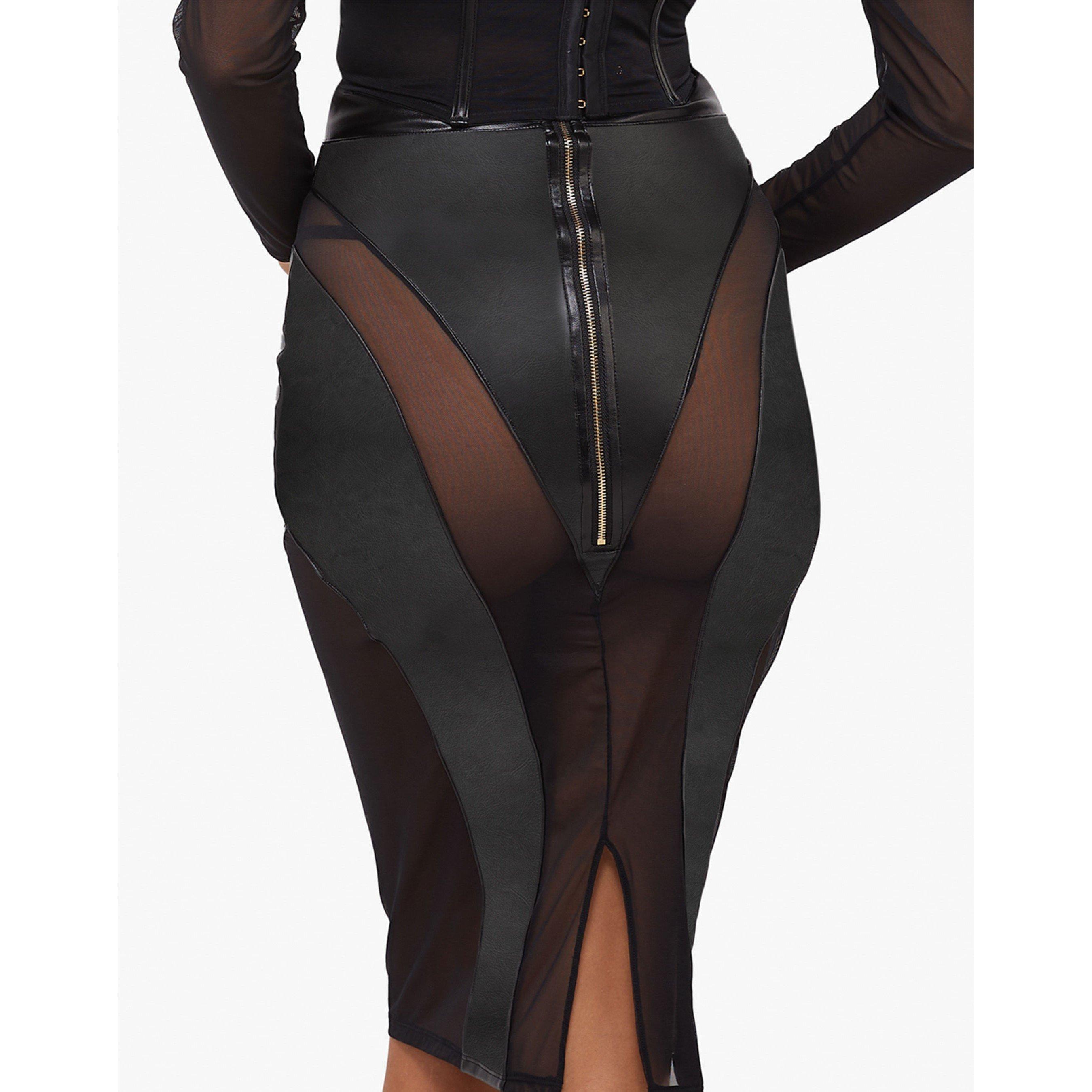 Black - Wolf and Whistle - Maeve Black Vegan Leather Mesh Insert Pencil Skirt - 2