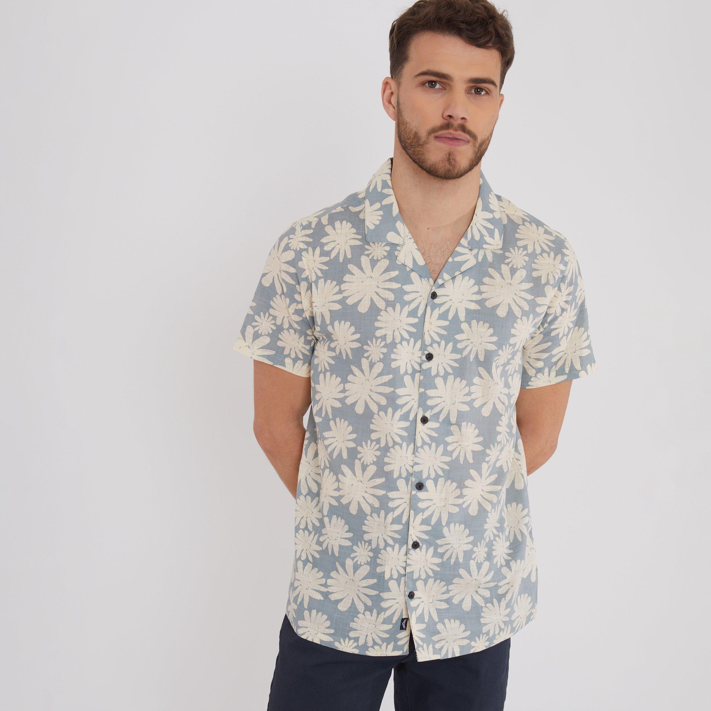 Baby Blue - Threadbare - Short Sleeve Floral Print Cotton Shirt - 1