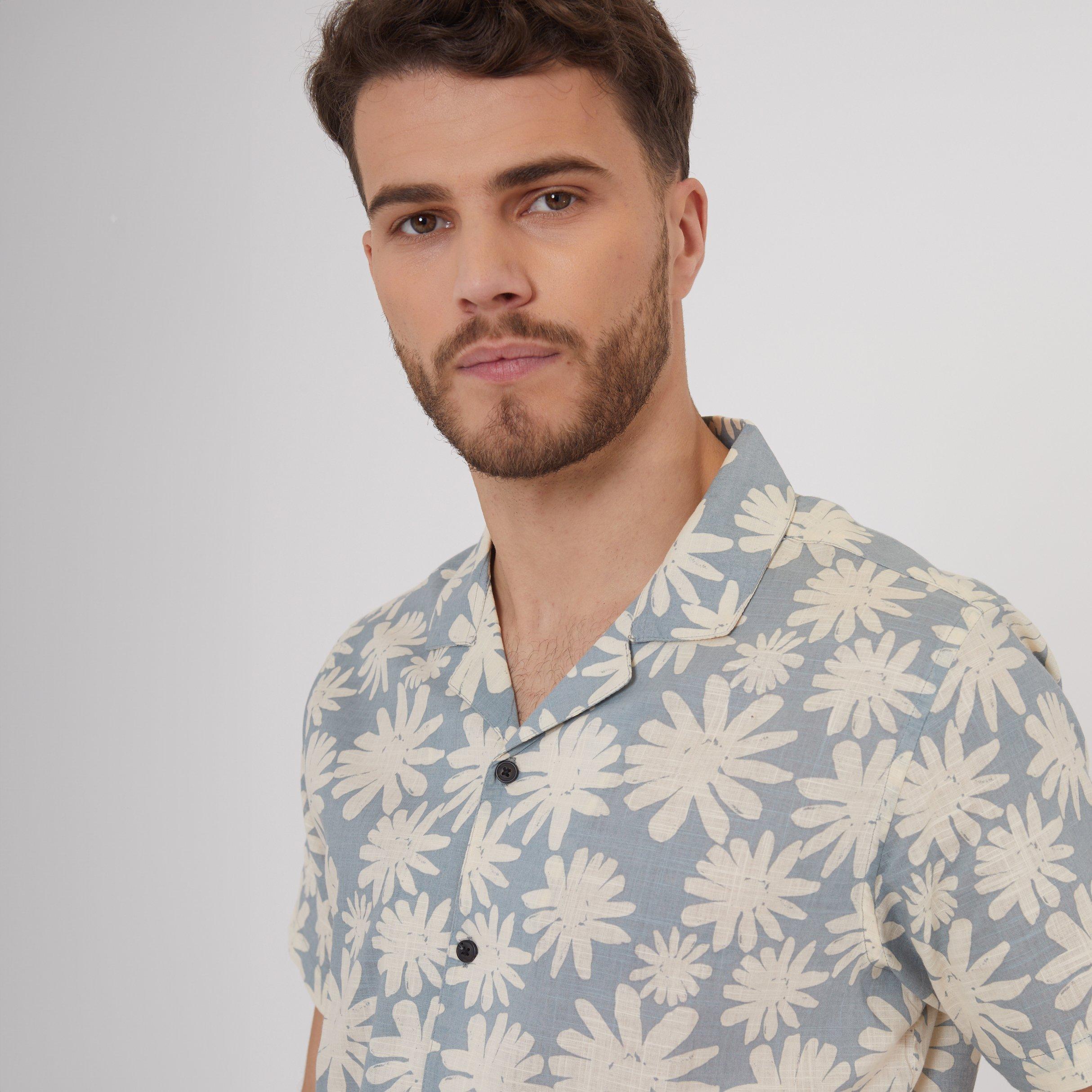 Baby Blue - Threadbare - Short Sleeve Floral Print Cotton Shirt - 4