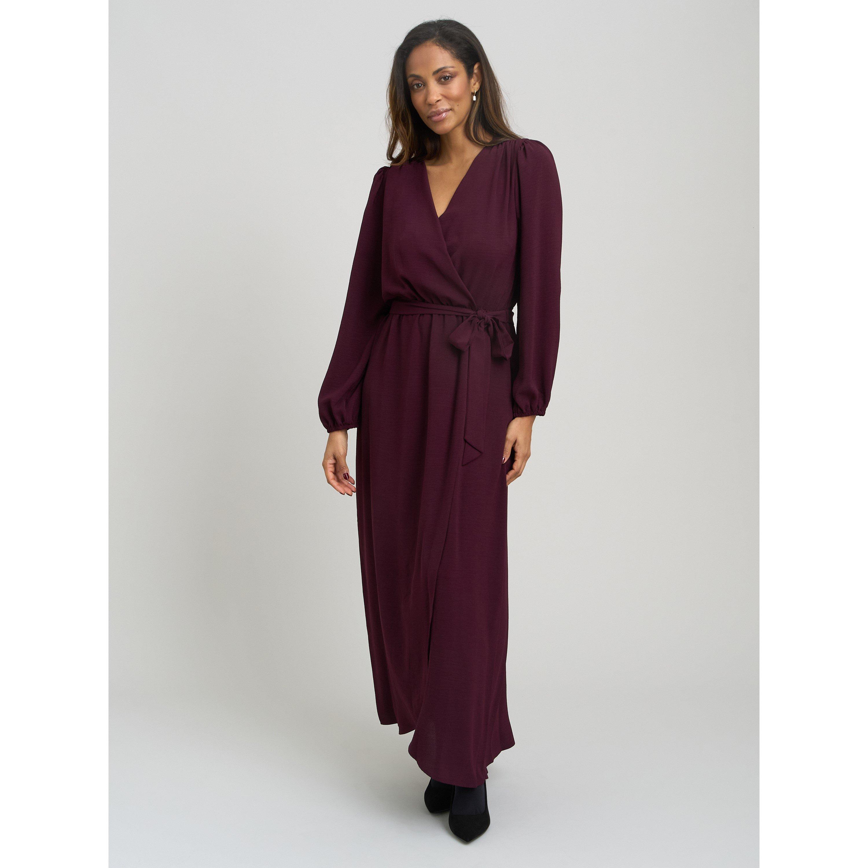Burgundy - Gina Bacconi - Gena Bow Wrap Long Sleeve Maxi Dress - 1