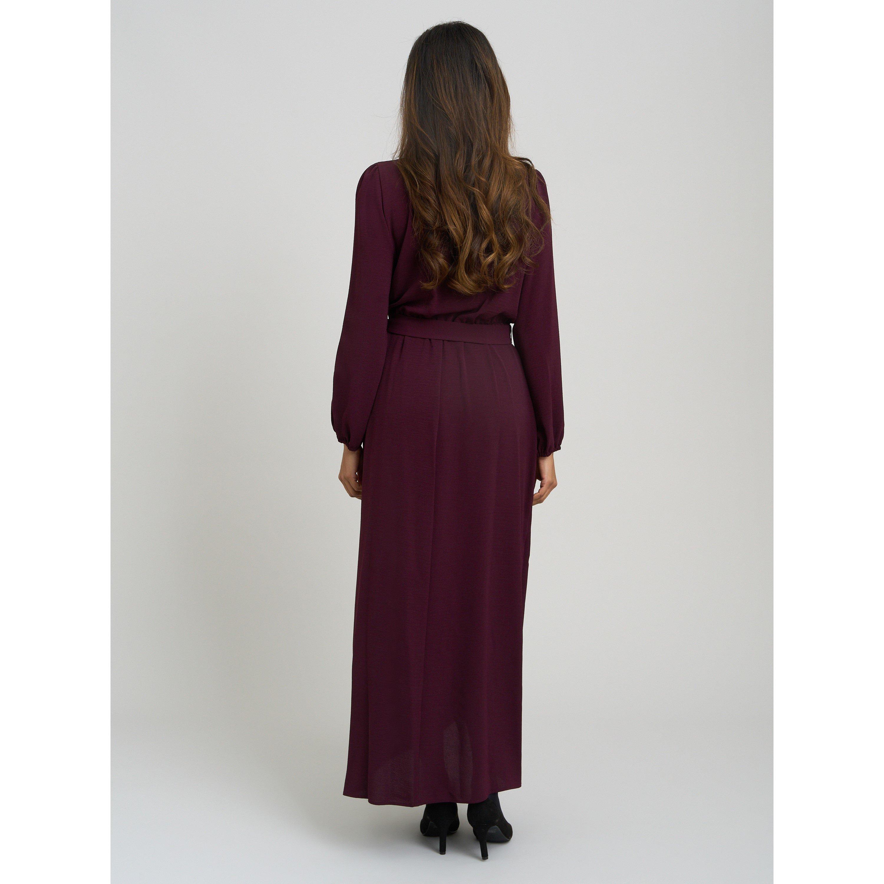 Burgundy - Gina Bacconi - Gena Bow Wrap Long Sleeve Maxi Dress - 2
