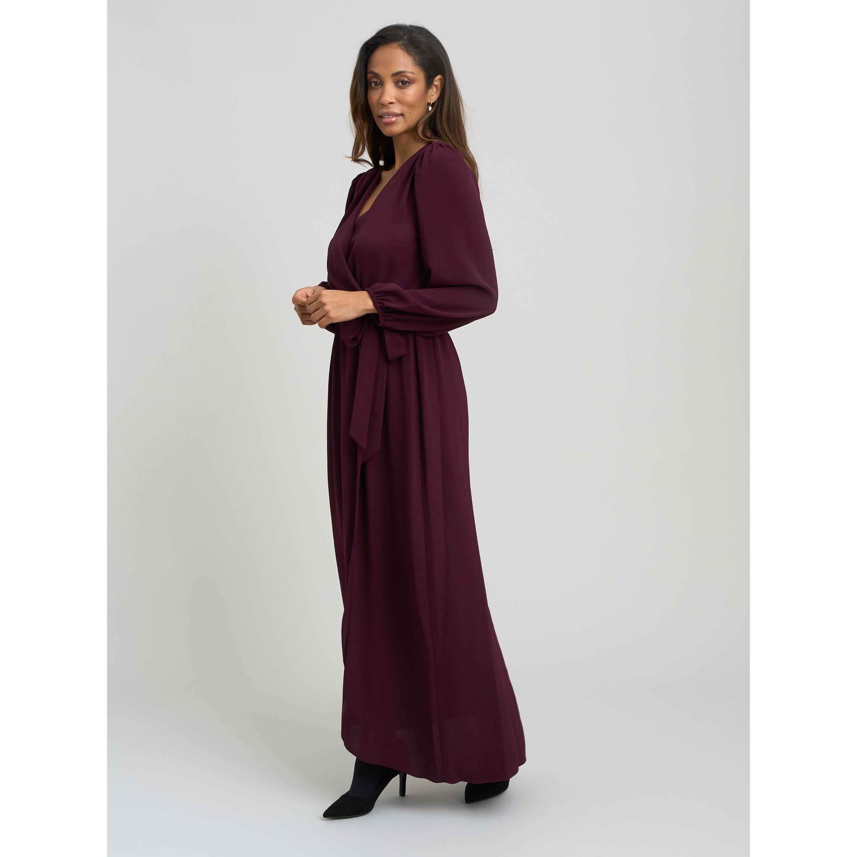 Burgundy - Gina Bacconi - Gena Bow Wrap Long Sleeve Maxi Dress - 3
