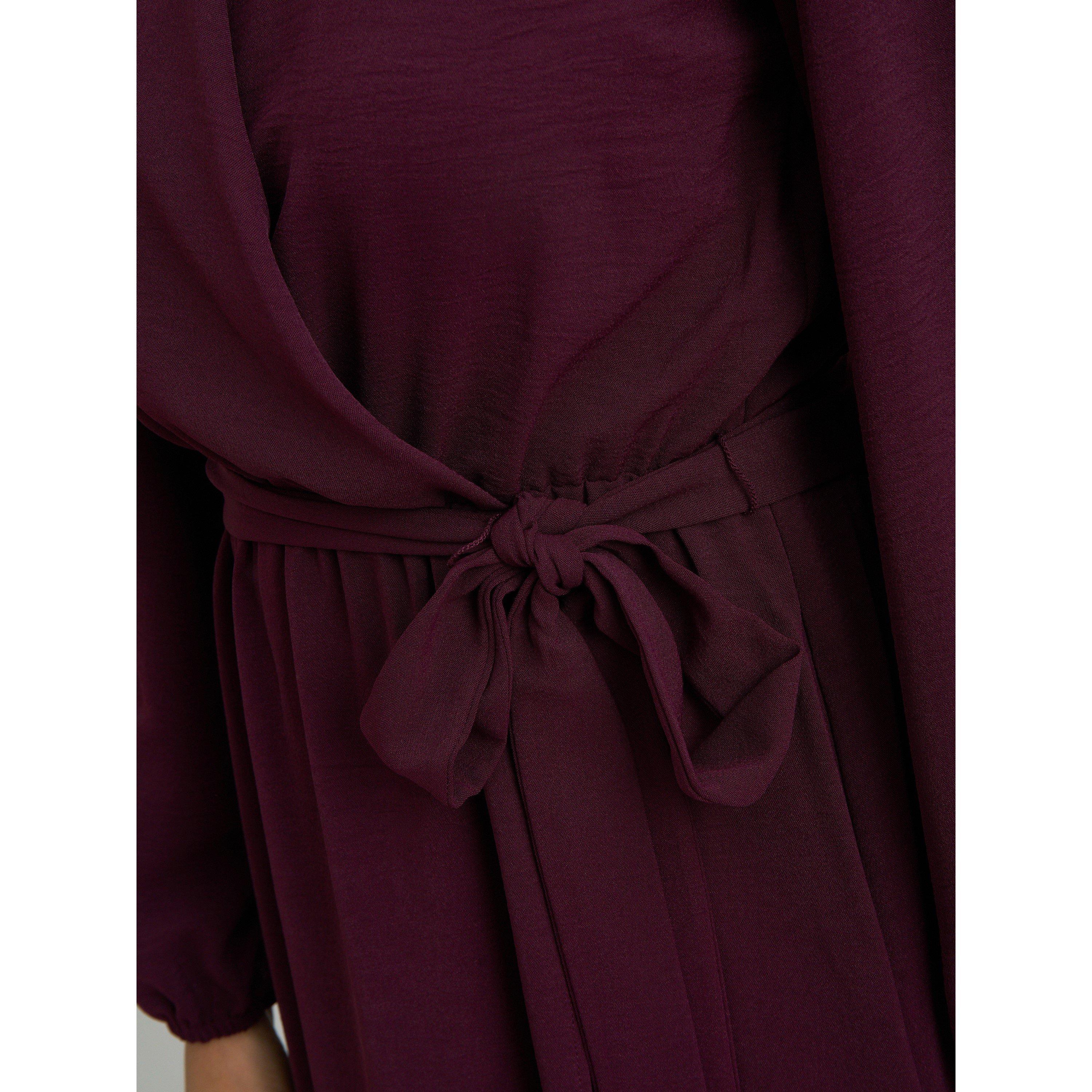 Burgundy - Gina Bacconi - Gena Bow Wrap Long Sleeve Maxi Dress - 4